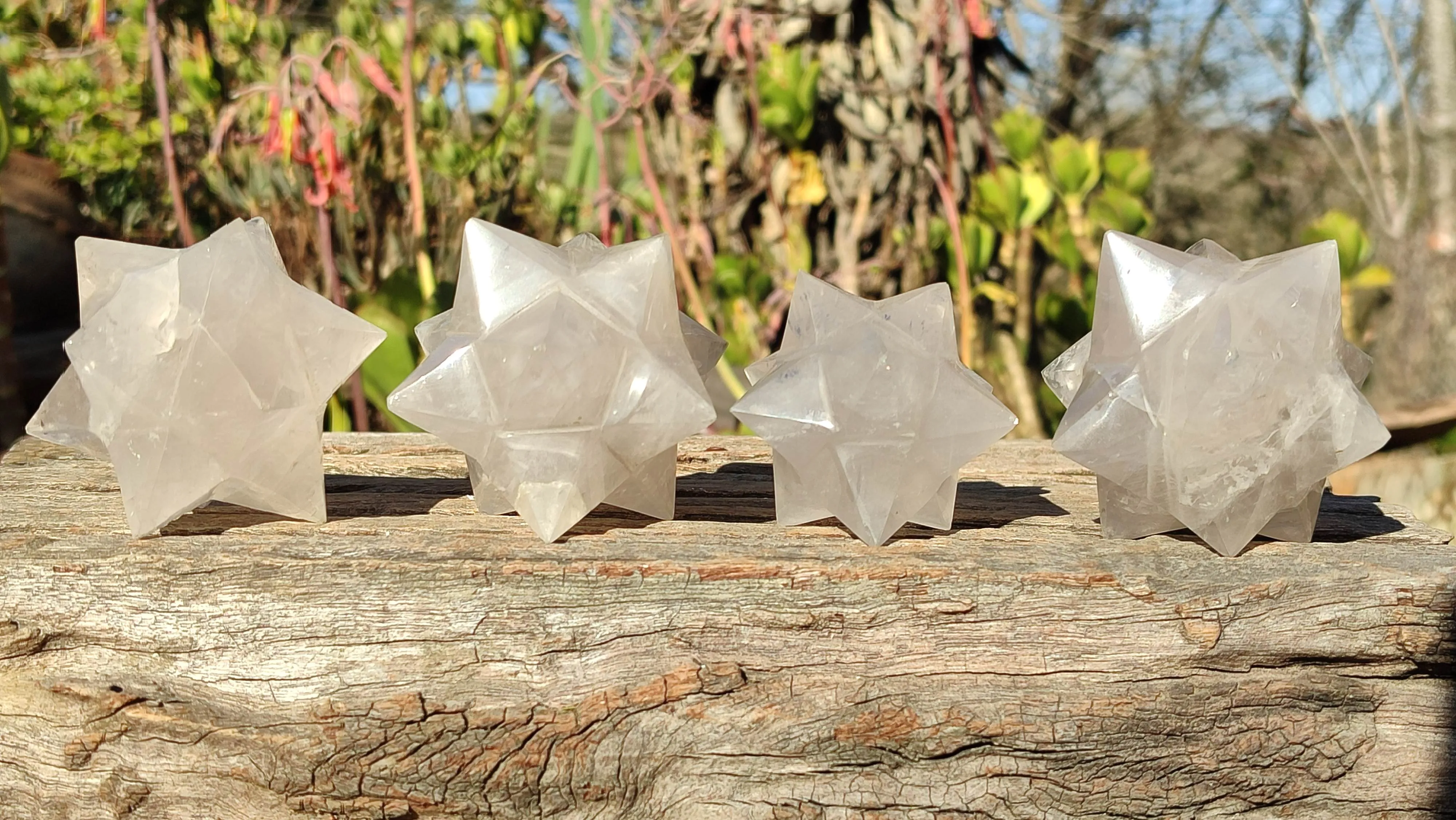Polished Girasol Pearl Quartz Merkabah Stars x 4 From Madagascar