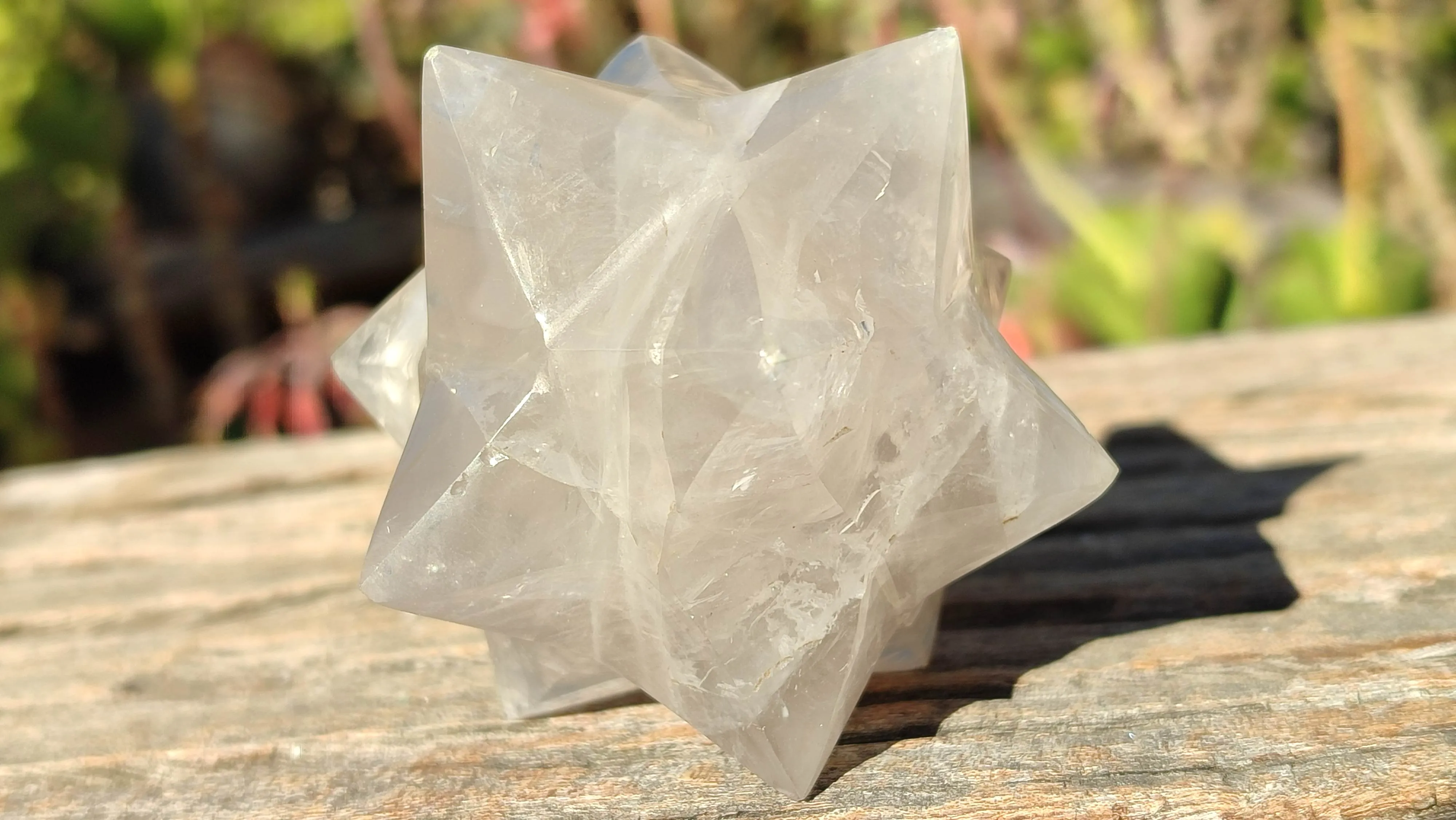 Polished Girasol Pearl Quartz Merkabah Stars x 4 From Madagascar