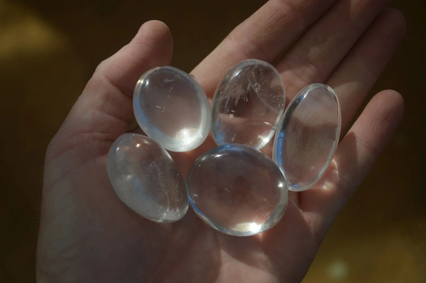 Polished Small Semi Optic Quartz Galet / Palm Stones x 35 From Madagascar