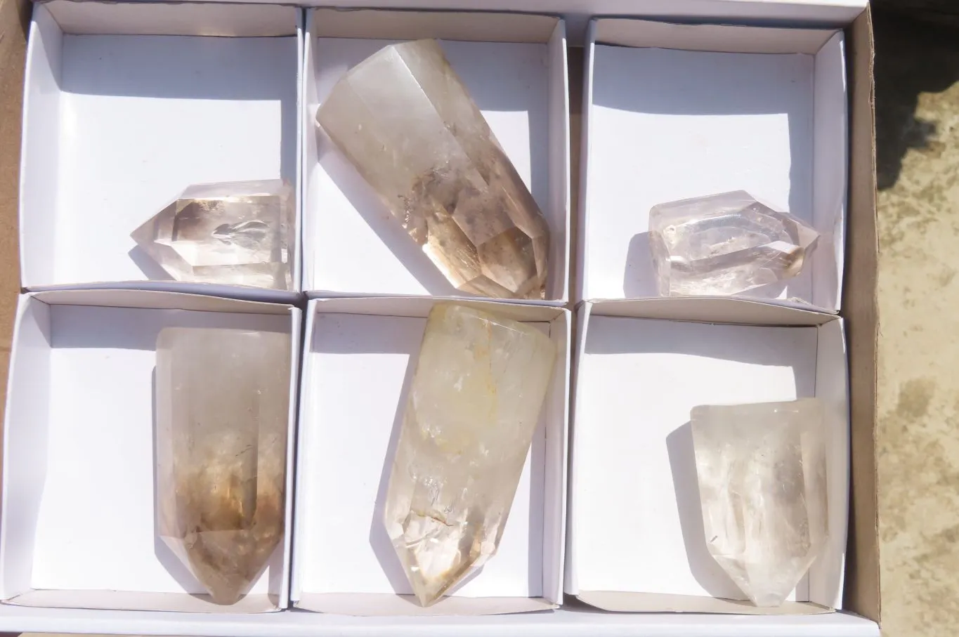 Polished Smokey Phantom Quartz Crystals x 6 From Madagascar