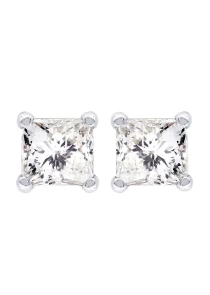 Princess Cut Diamond Stud Earrings For Men | 14K White Gold | 0.55 Carats