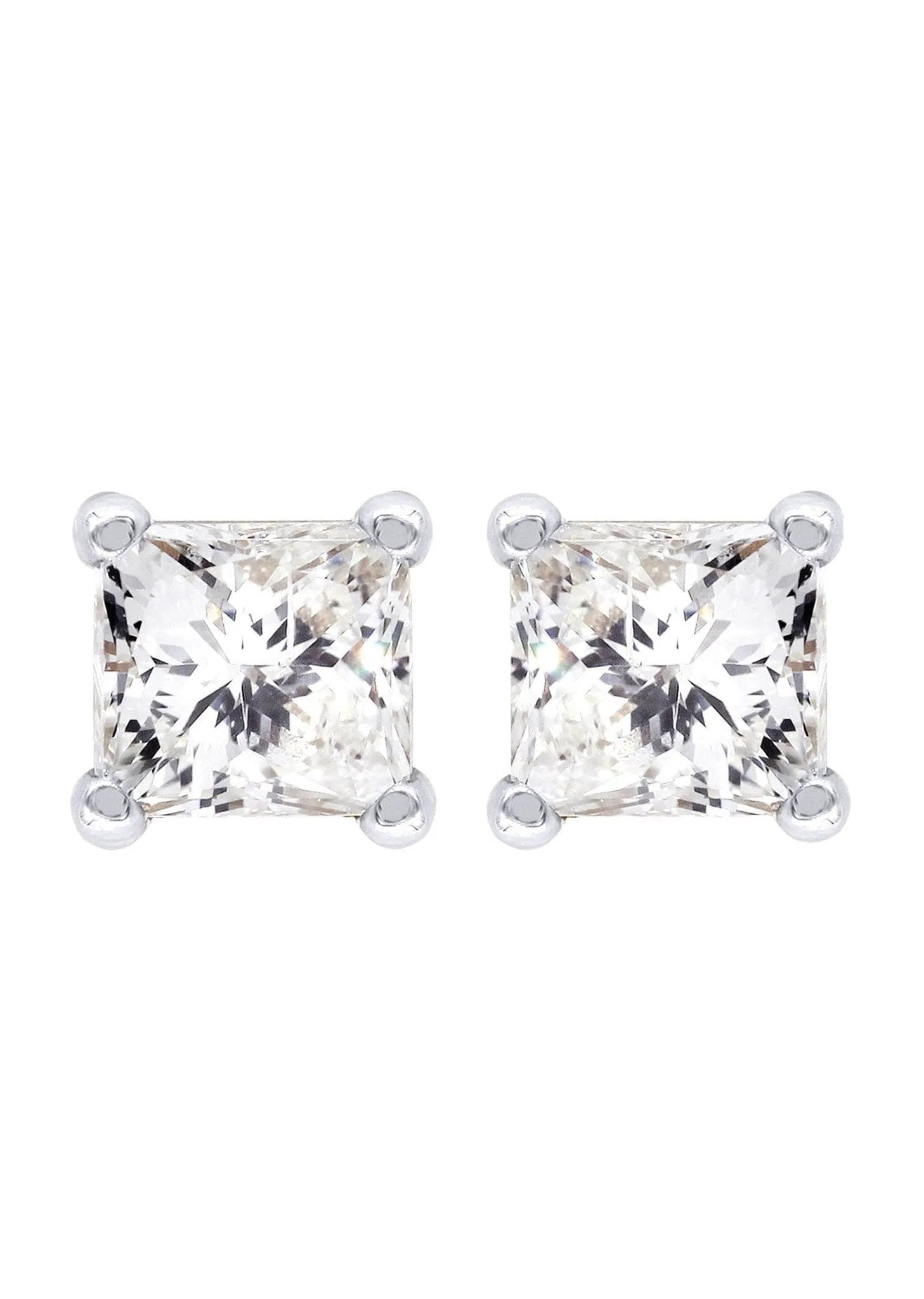 Princess Cut Diamond Stud Earrings For Men | 14K White Gold | 0.55 Carats