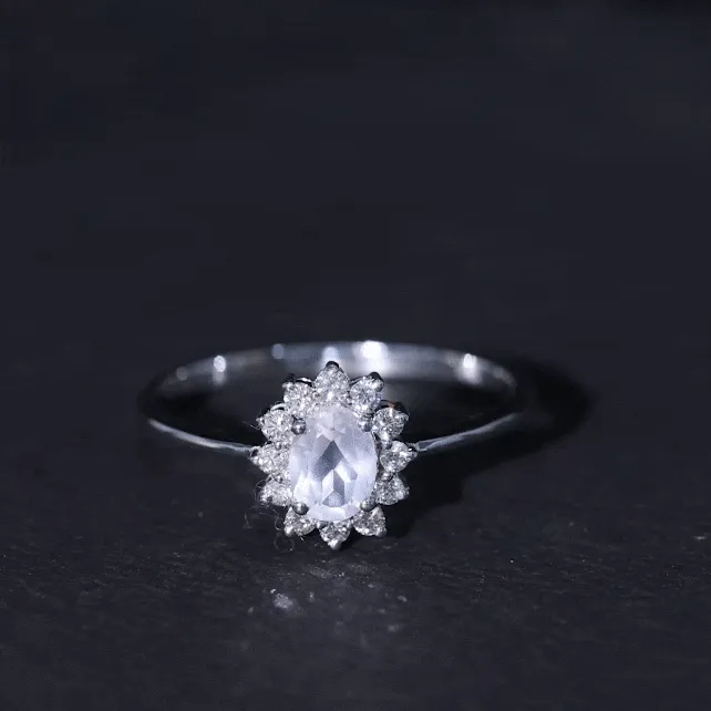 Princess Diana Inspired Rose Quartz Ring with Diamond Halo