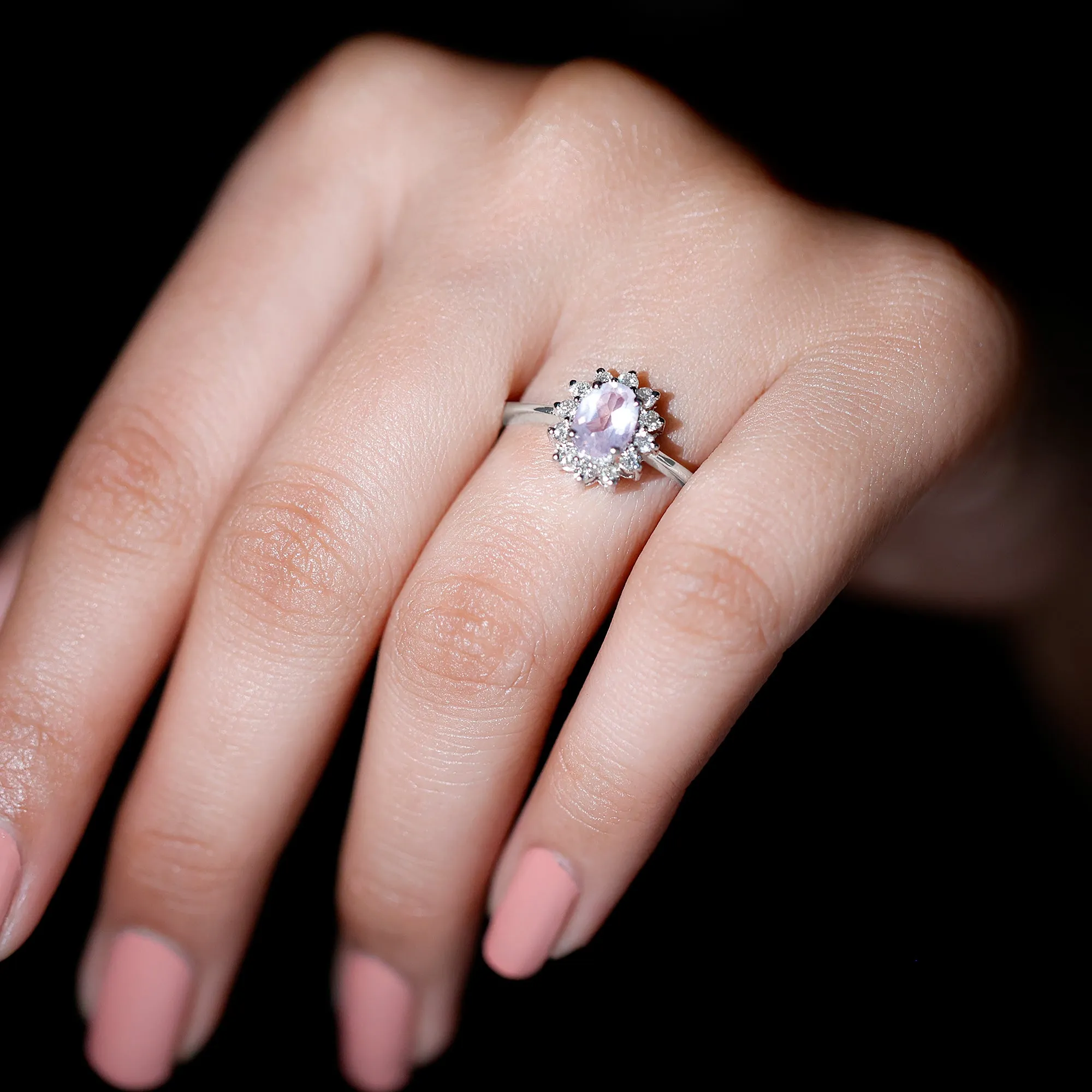 Princess Diana Inspired Rose Quartz Ring with Diamond Halo