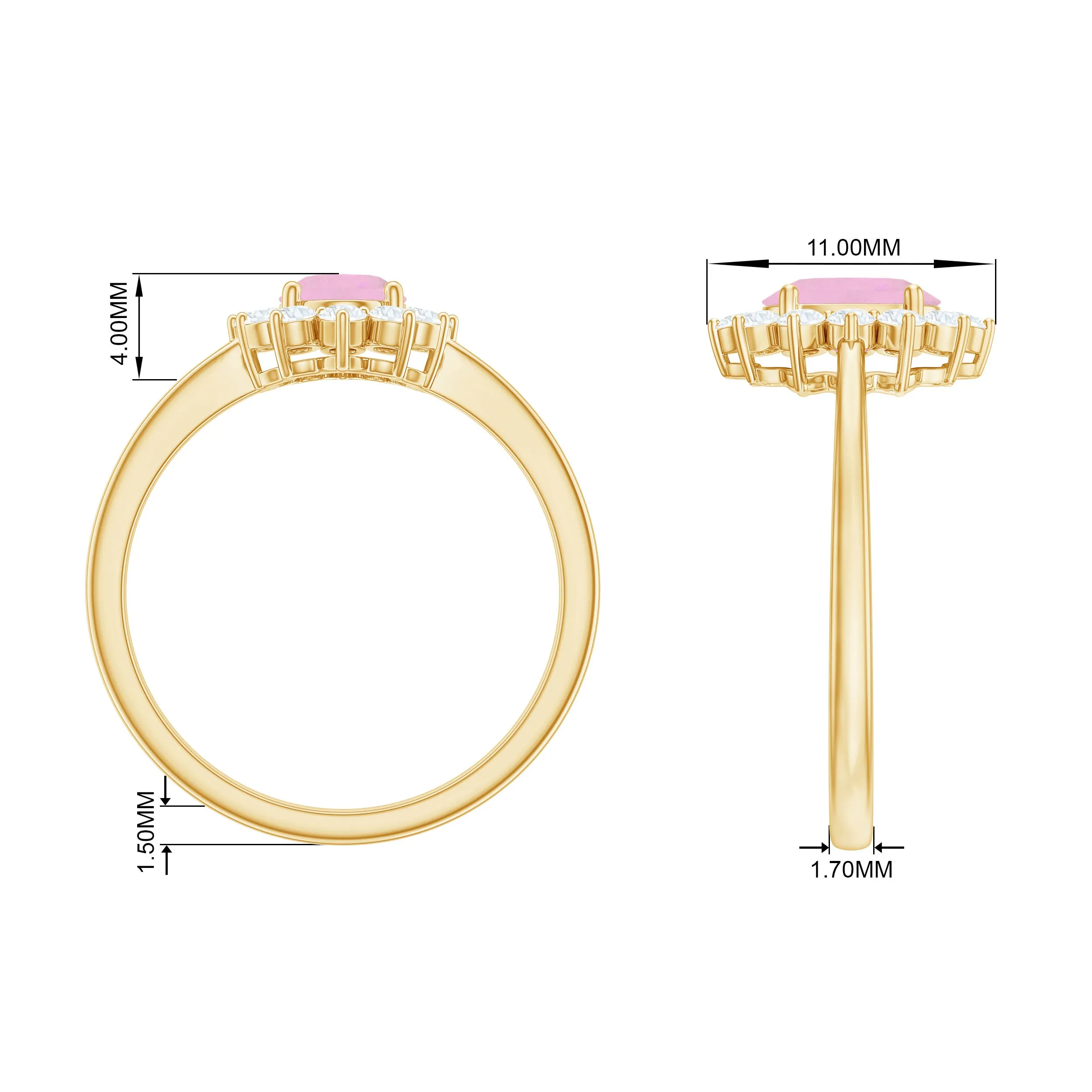 Princess Diana Inspired Rose Quartz Ring with Diamond Halo
