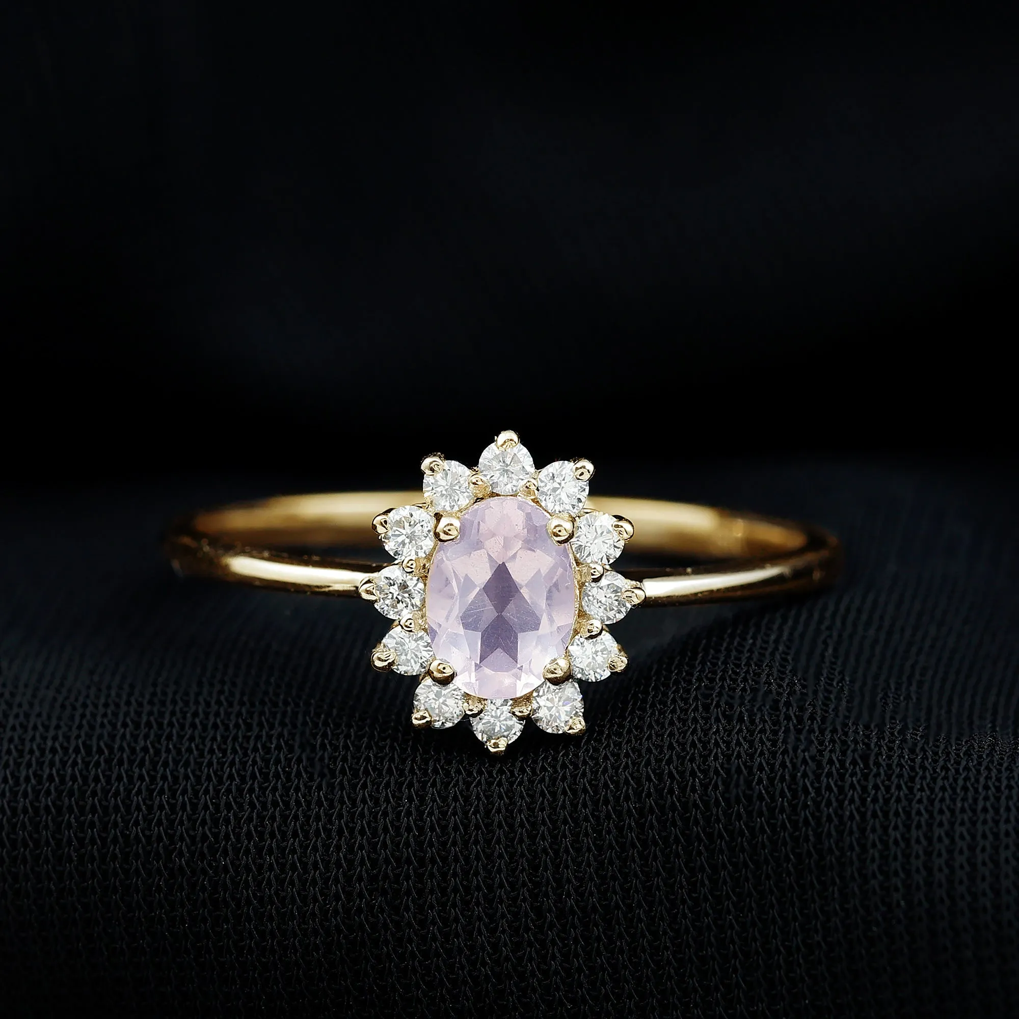 Princess Diana Inspired Rose Quartz Ring with Diamond Halo