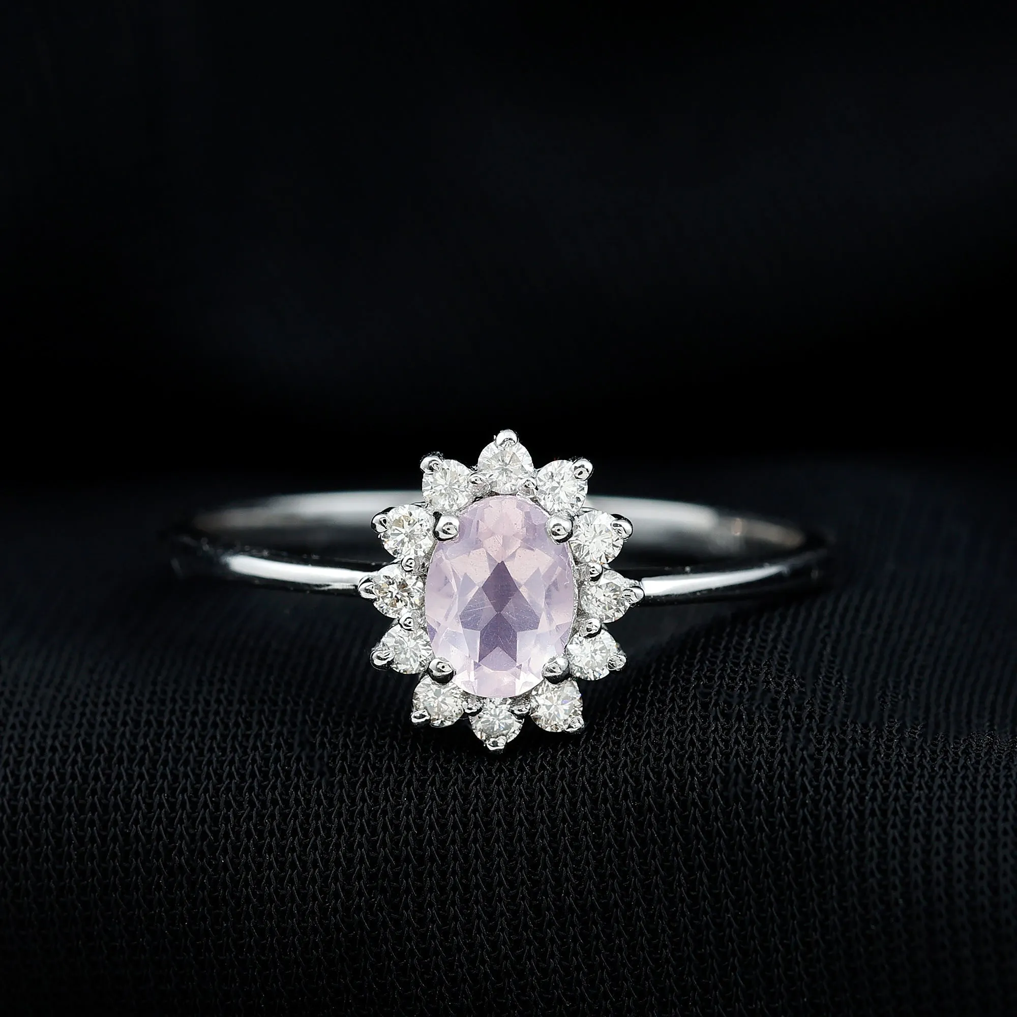 Princess Diana Inspired Rose Quartz Ring with Diamond Halo
