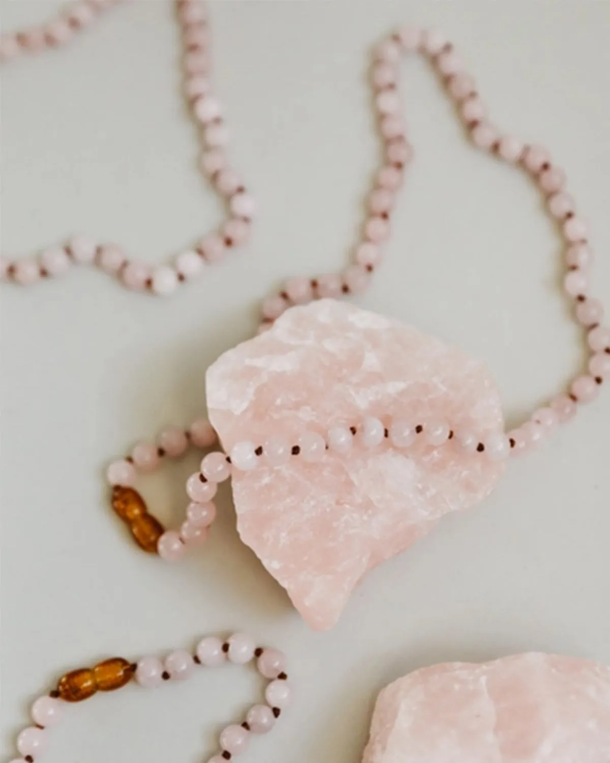 Pure Gemstone   Pink Rose Quartz || Beaded Necklace