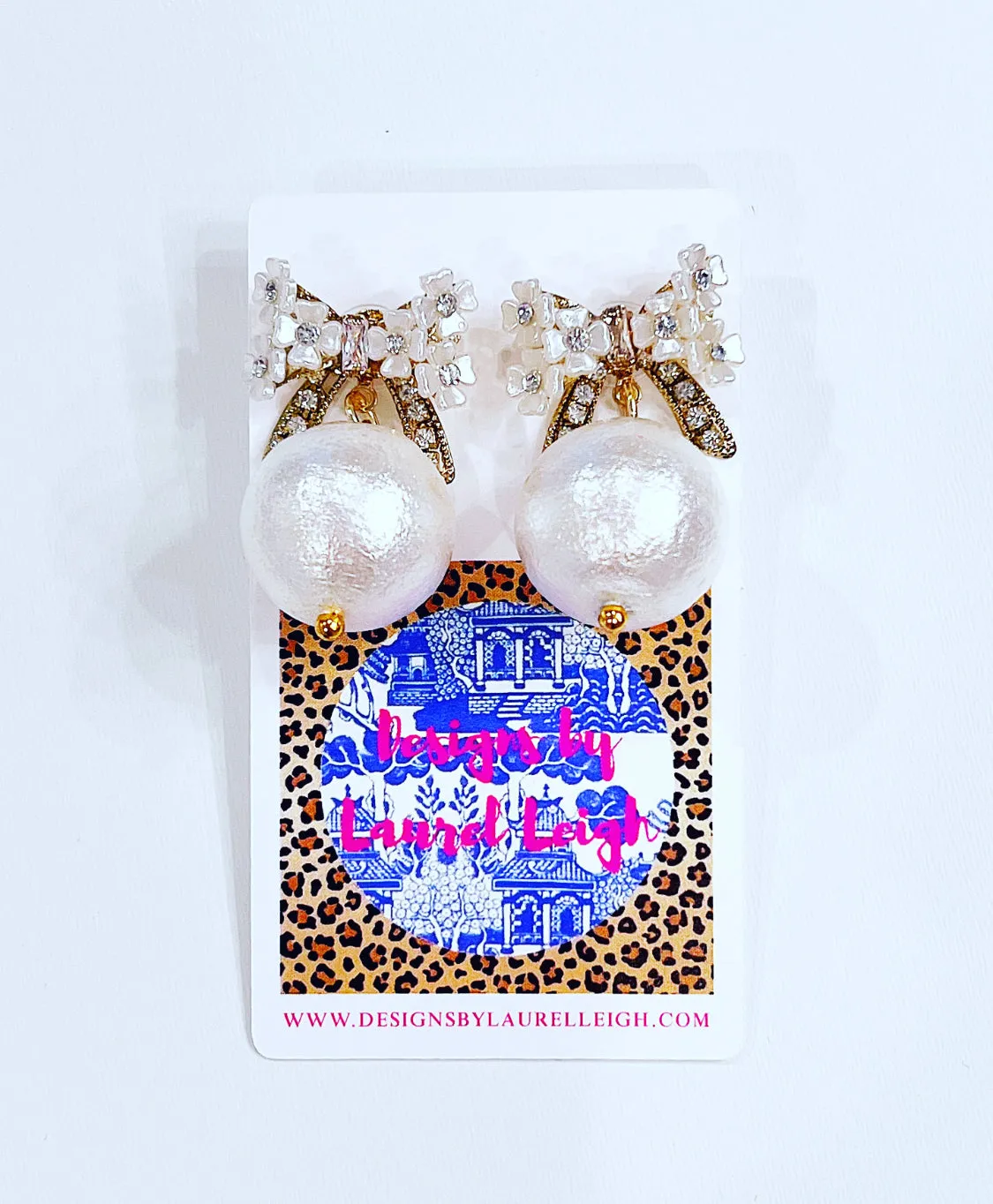 Rhinestone Bow Jumbo Pearl Drop Earrings
