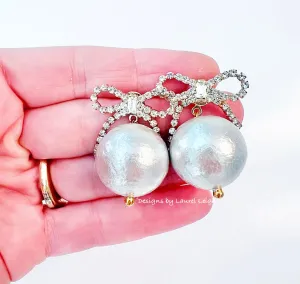 Rhinestone Bow Jumbo Pearl Drop Earrings