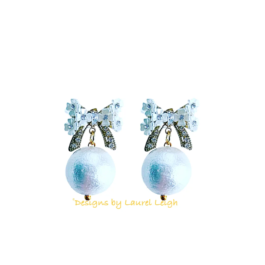 Rhinestone Bow Jumbo Pearl Drop Earrings