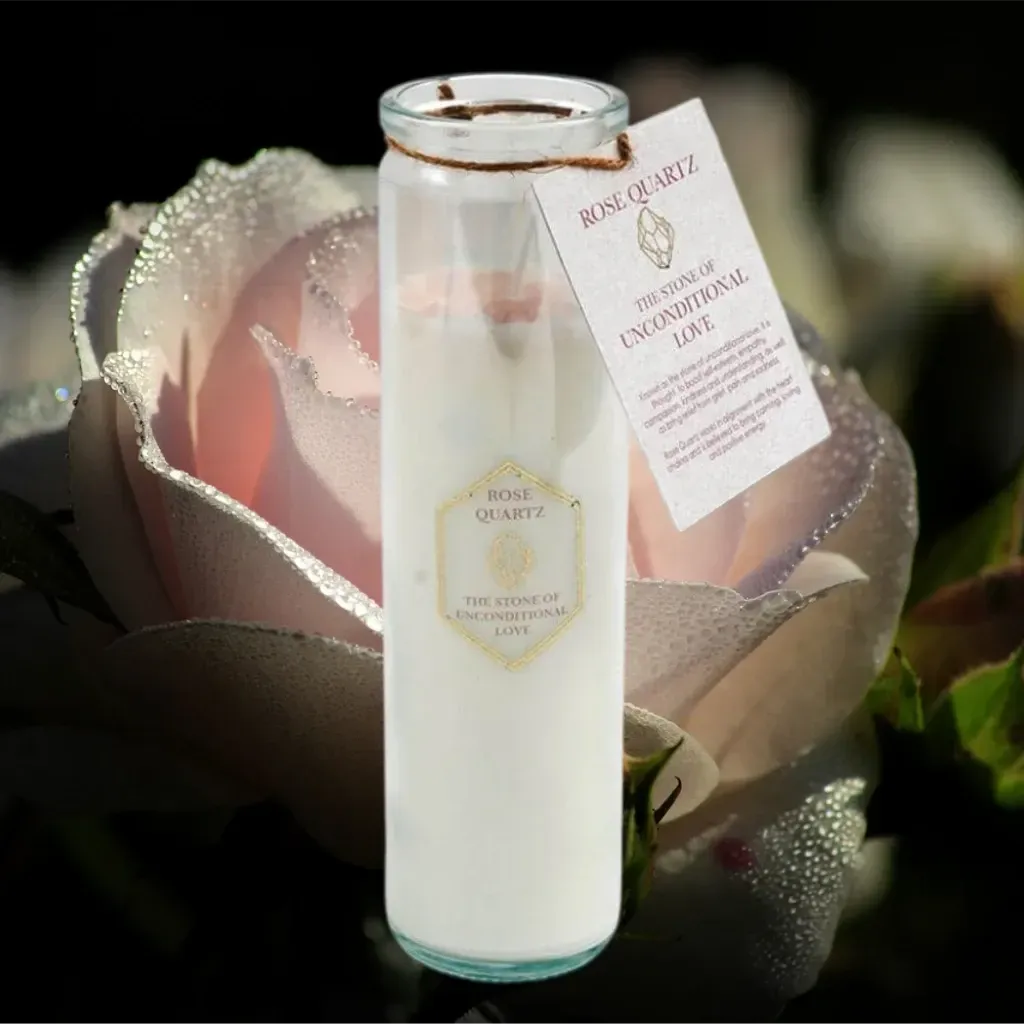 Rose Eucalyptus Tube Candle with Rose Quartz Crystals