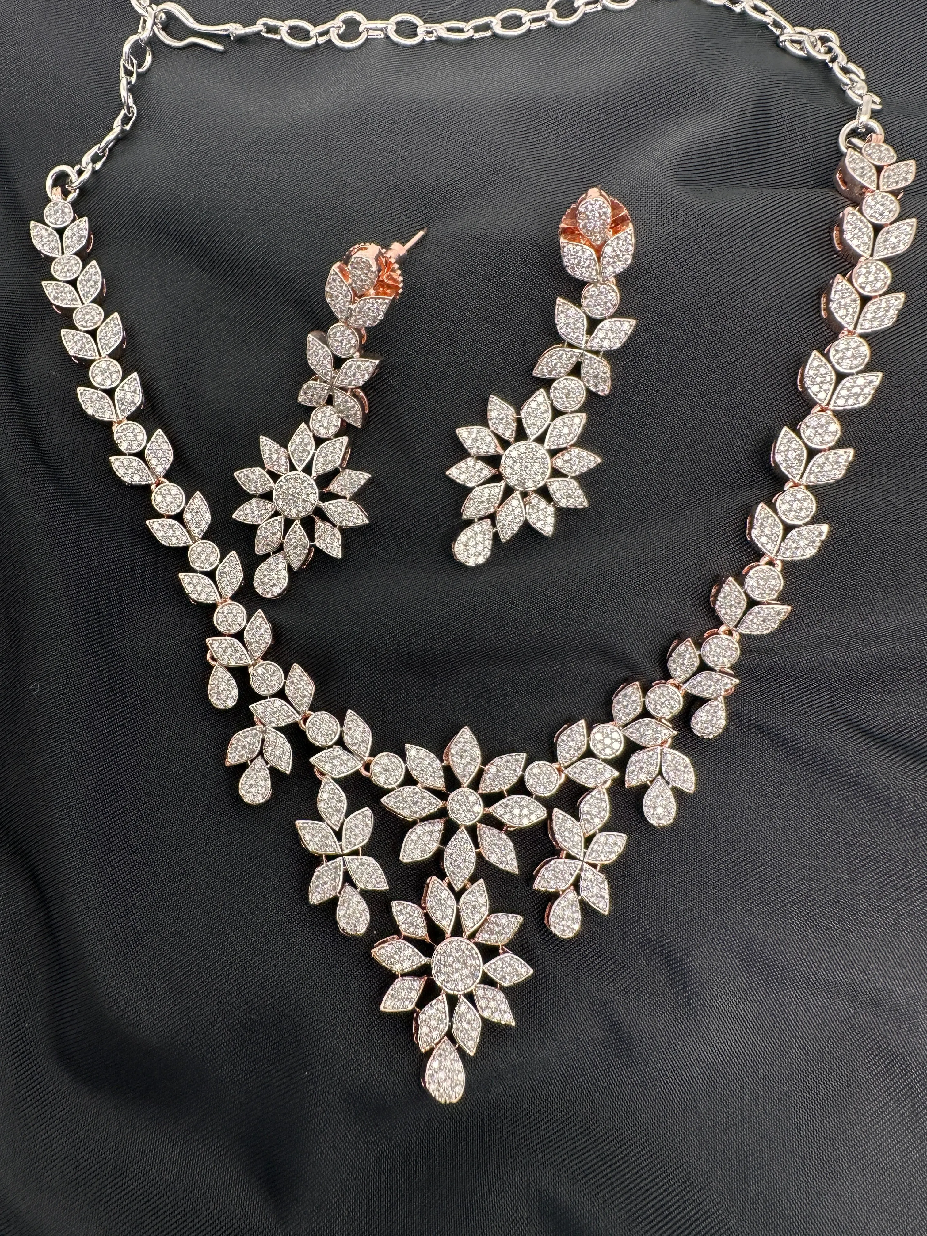 Rose Gold AD Leaf Necklace