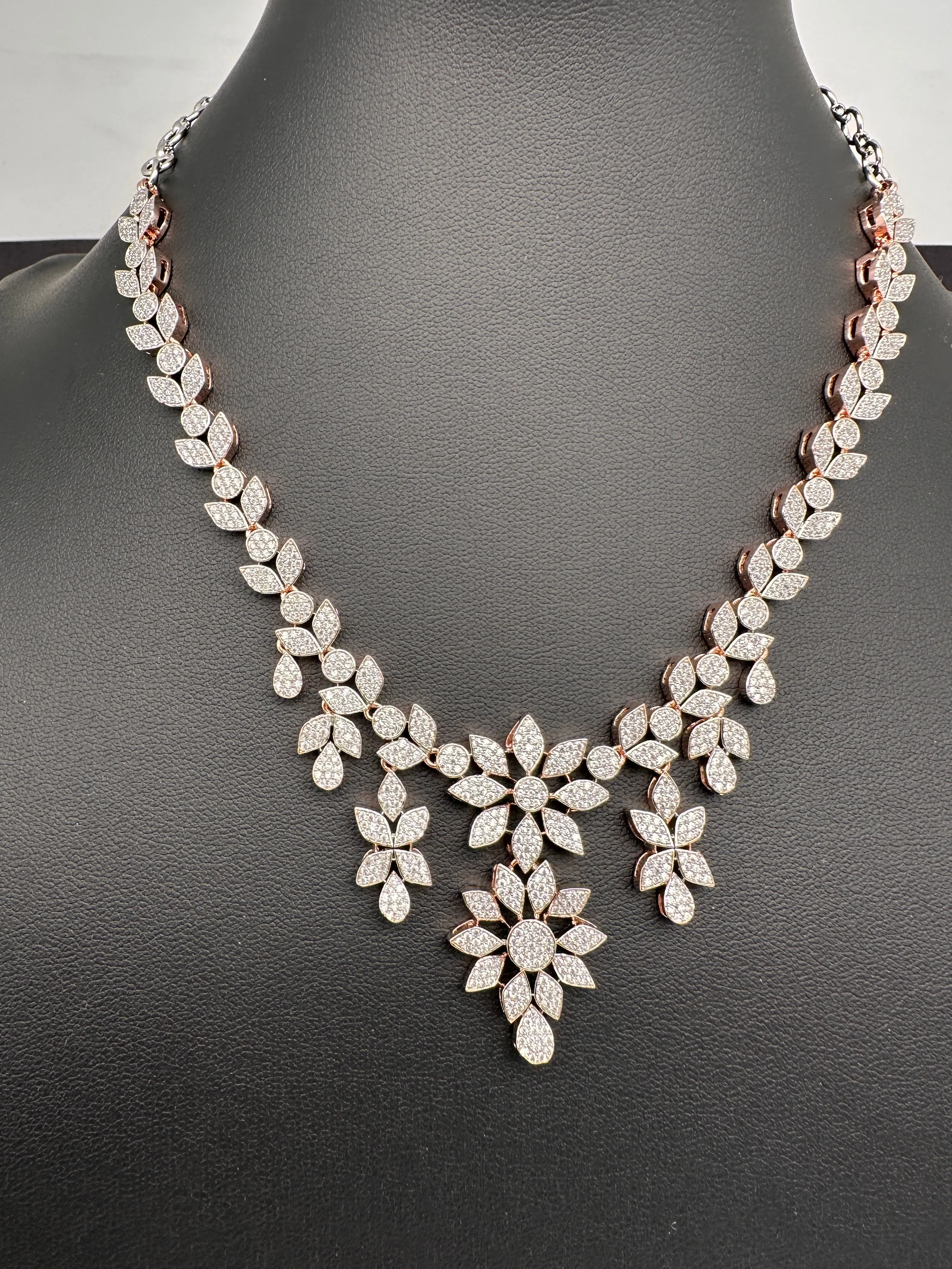 Rose Gold AD Leaf Necklace