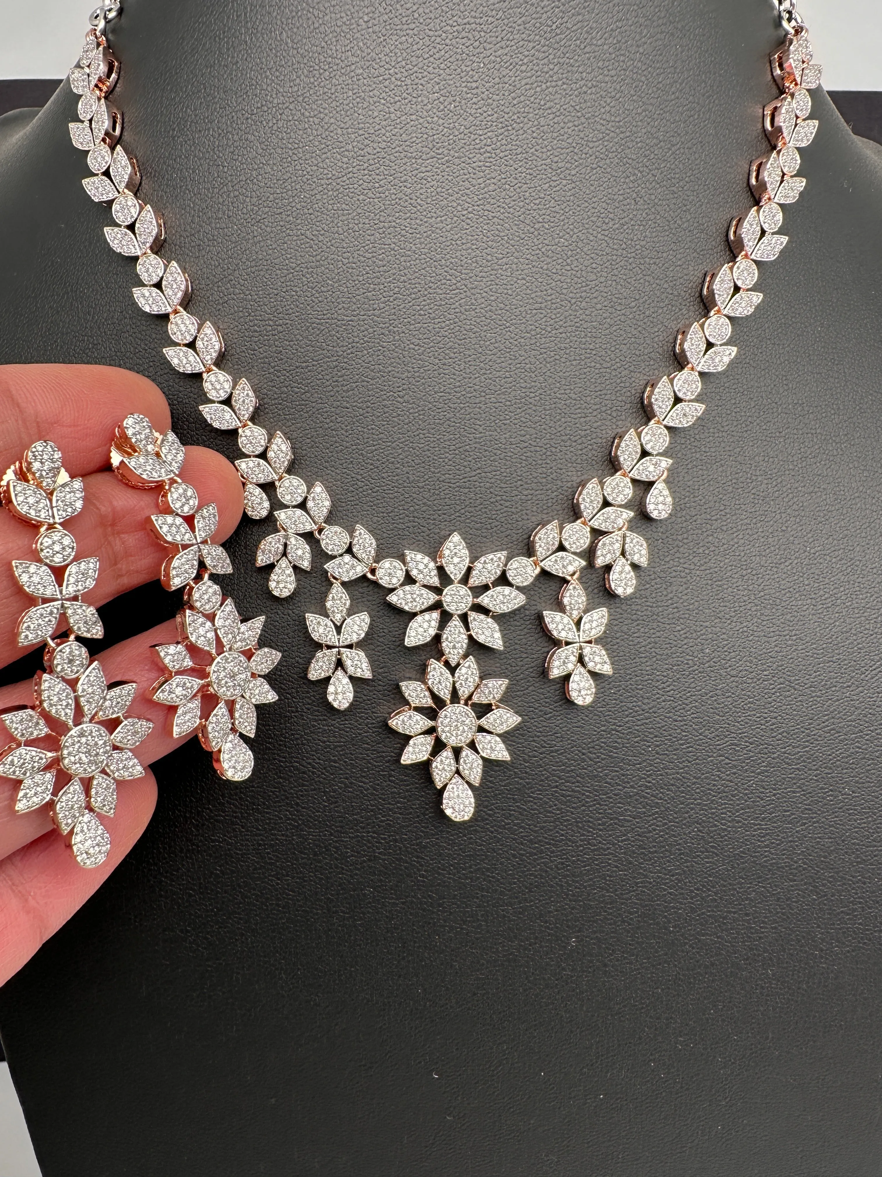 Rose Gold AD Leaf Necklace