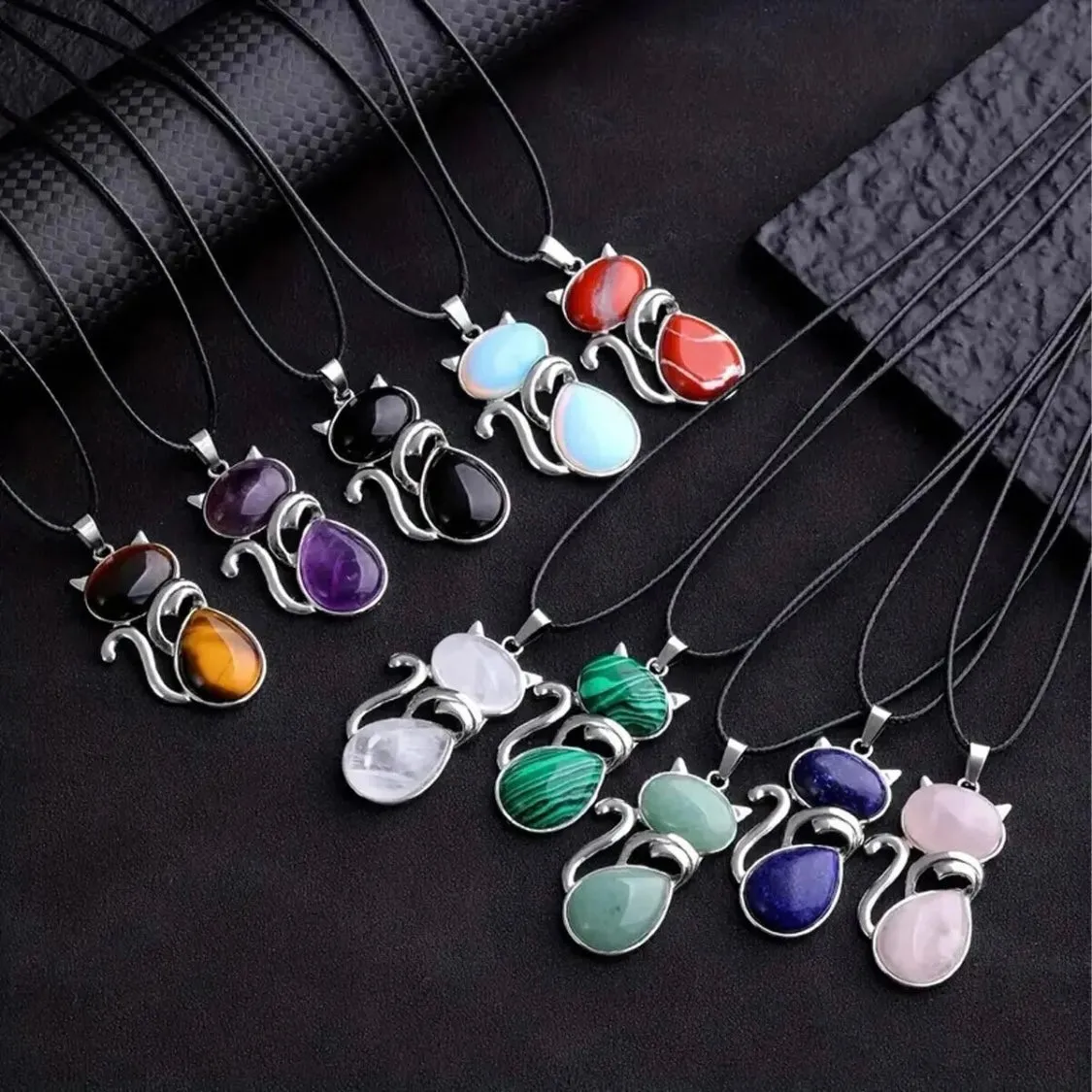 Rose Quartz Cat Pendant Womens Casual Boho Necklace New