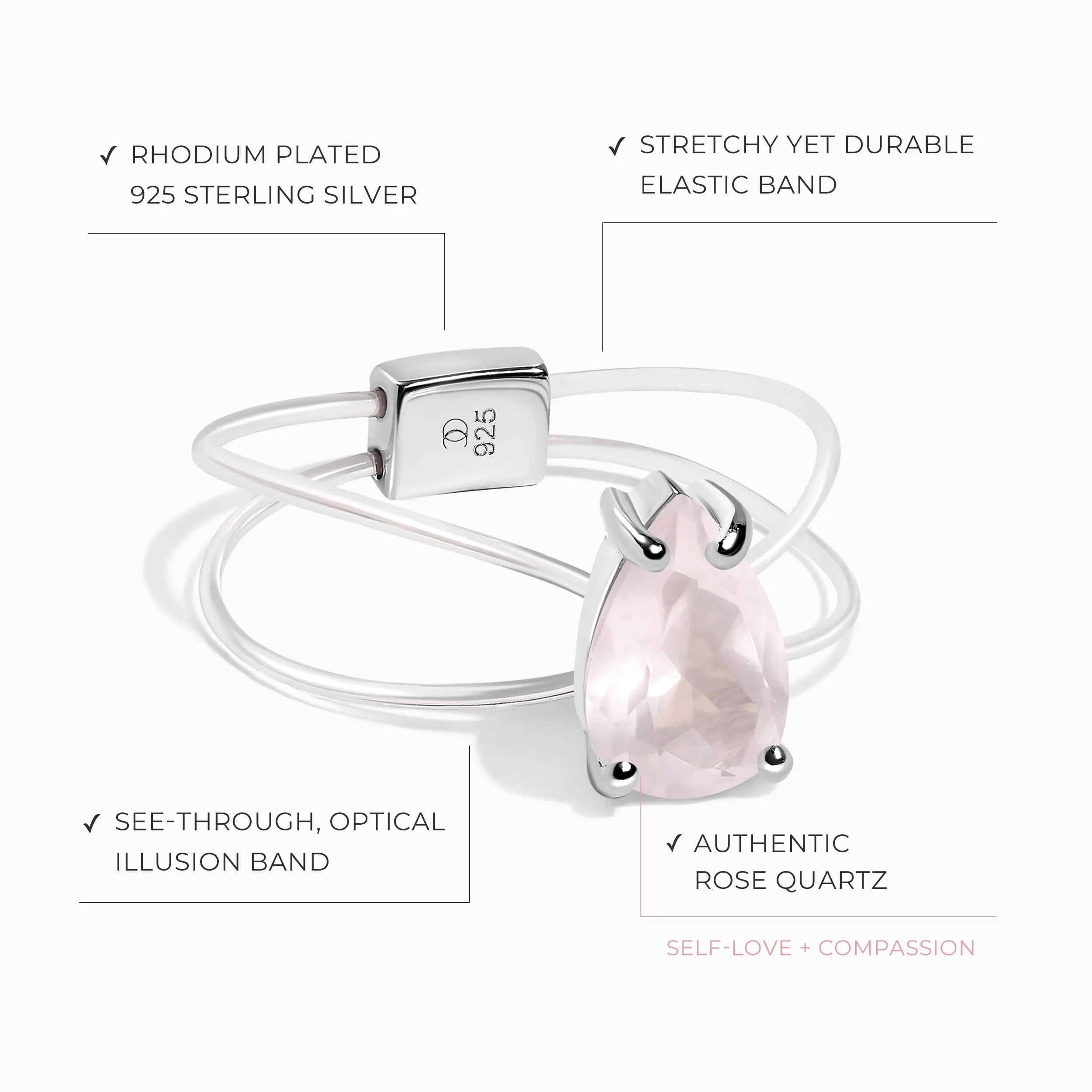 Rose Quartz Ring - Floating Sway