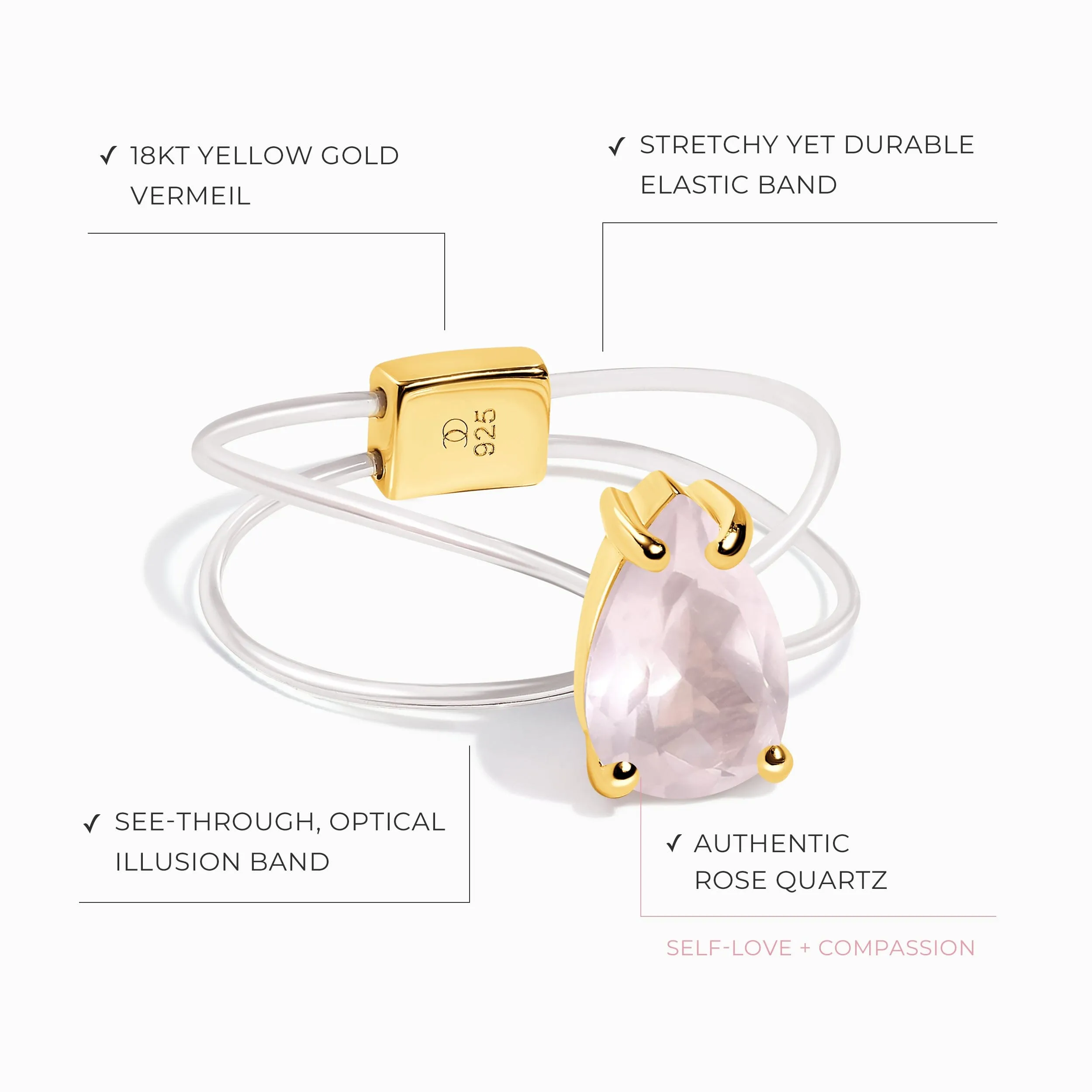 Rose Quartz Ring - Floating Sway