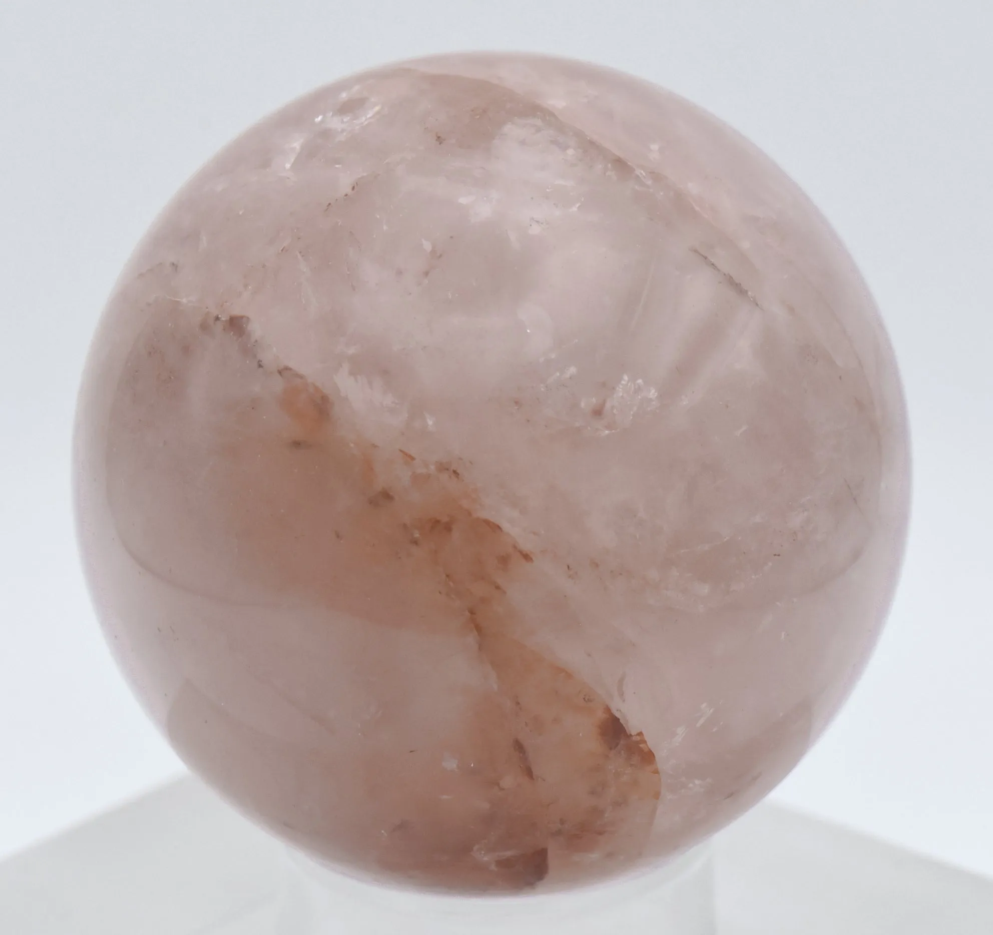 Rose Quartz with Hematite Inclusions Carved Sphere