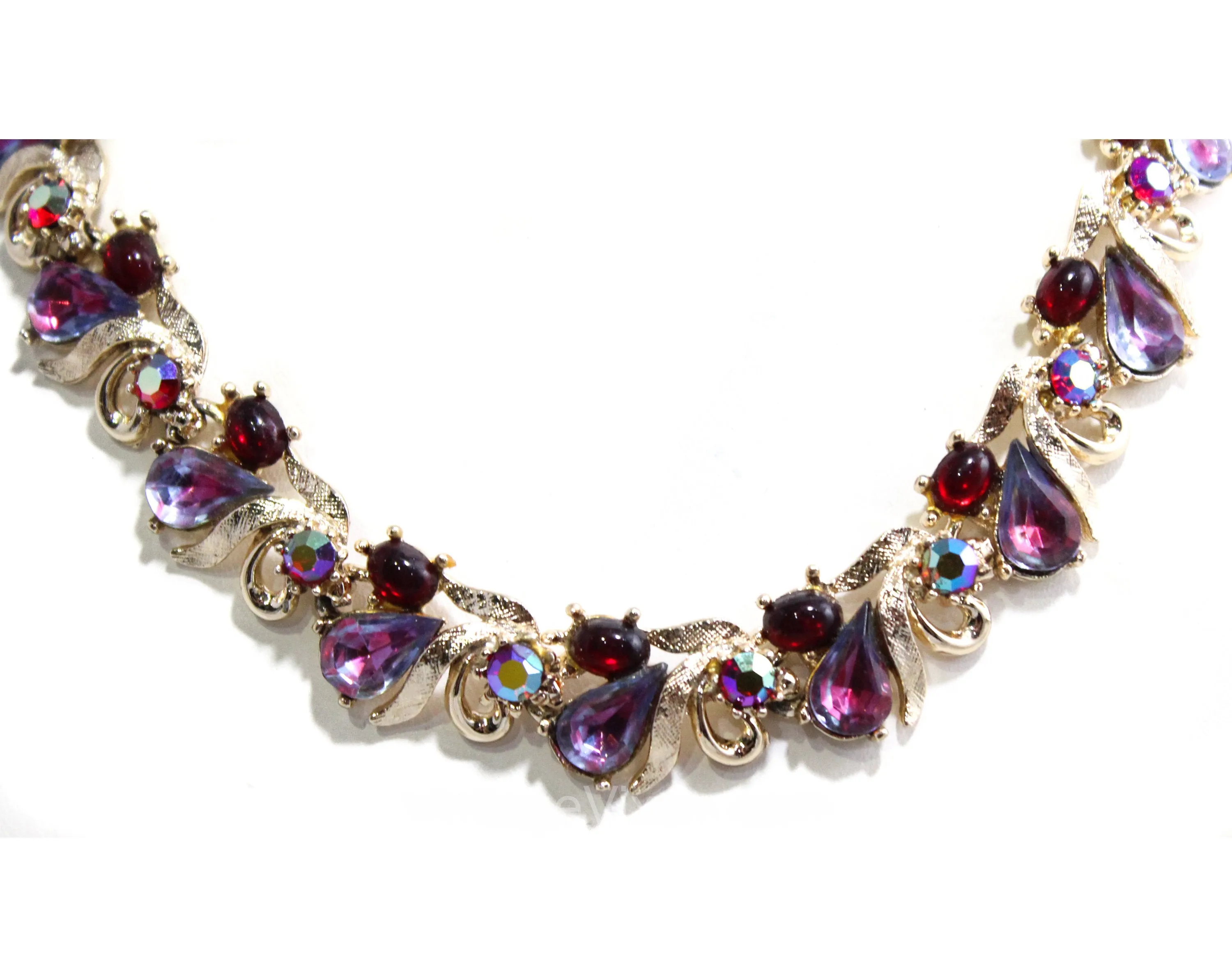 Ruby & Pink Rhinestones Necklace - 50s Glamour - Two Tone Violet - 1950s Pageant Style Formal Jewelry - Evening Necklace by Art - 50460