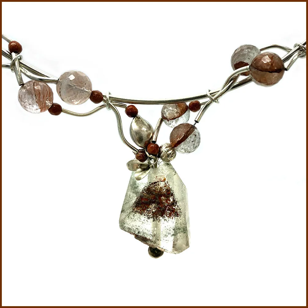 Rutilated Quartz and Sterling Necklace with Pendant