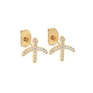 Sagittarius Earrings with CZ Stones - Yellow Gold
