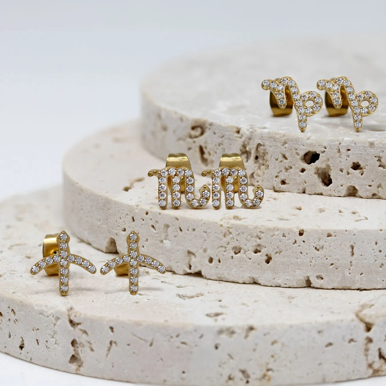 Sagittarius Earrings with CZ Stones - Yellow Gold