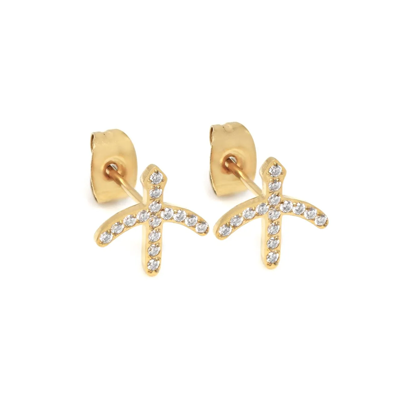 Sagittarius Earrings with CZ Stones - Yellow Gold