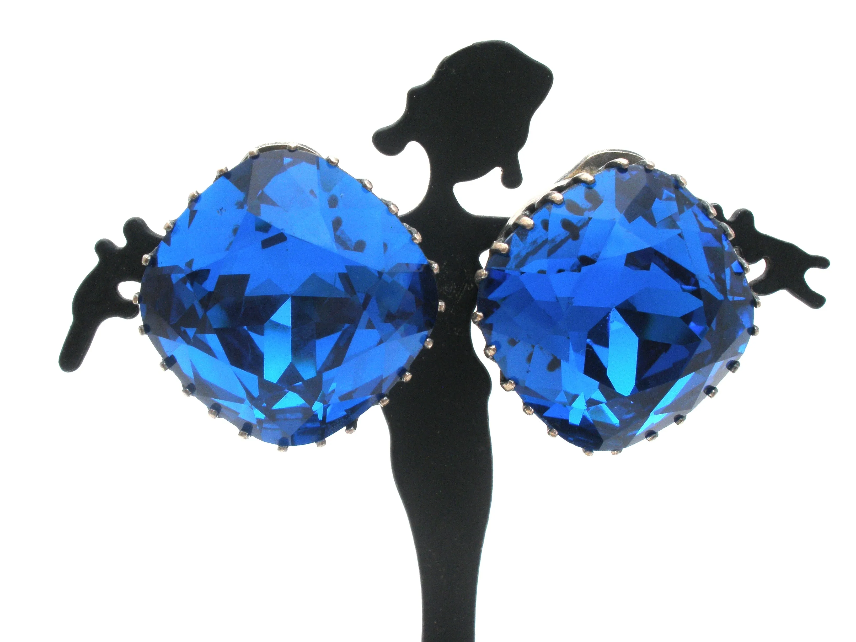 Sapphire Blue Crystal Clip Earrings Vintage