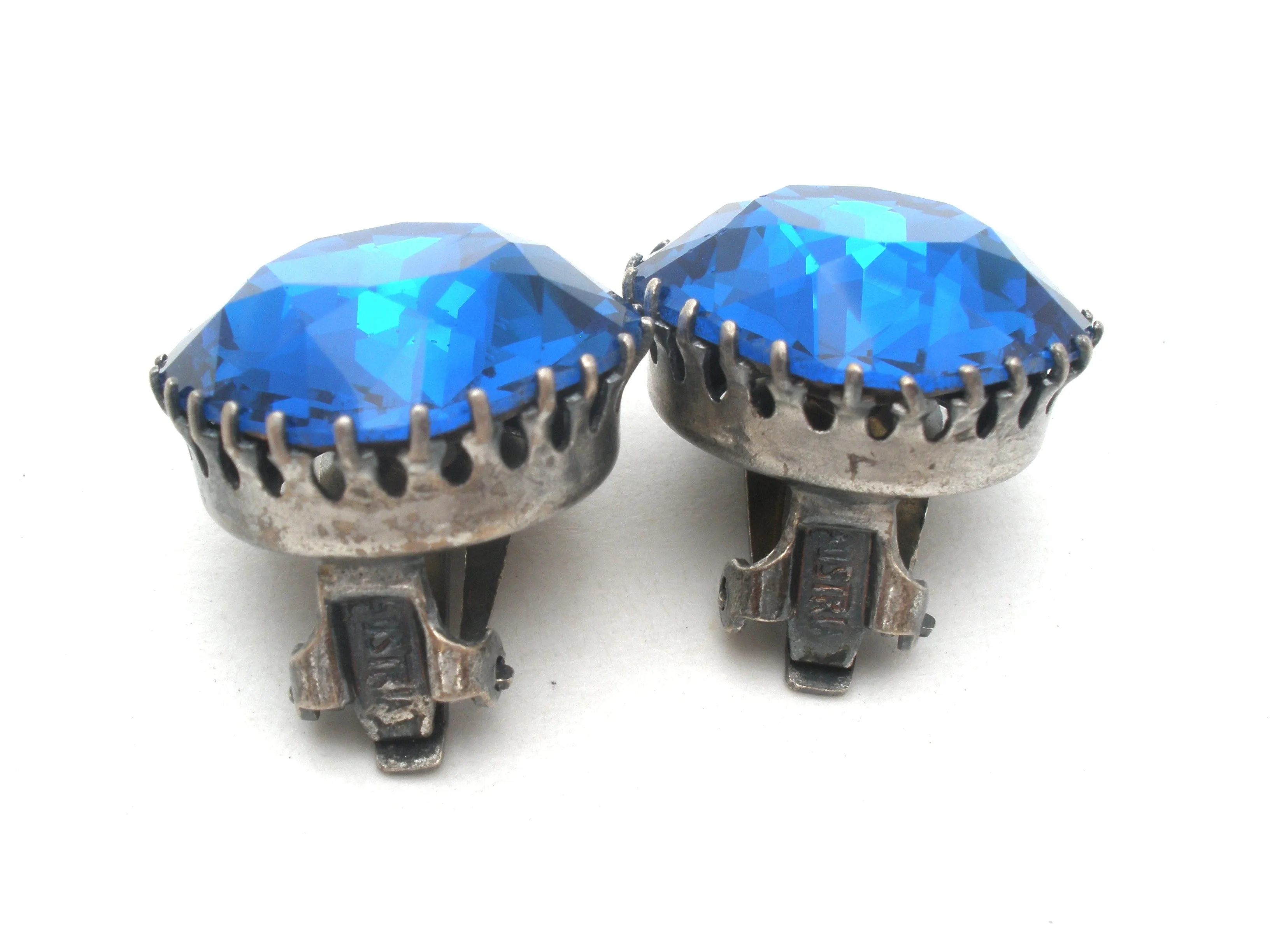 Sapphire Blue Crystal Clip Earrings Vintage