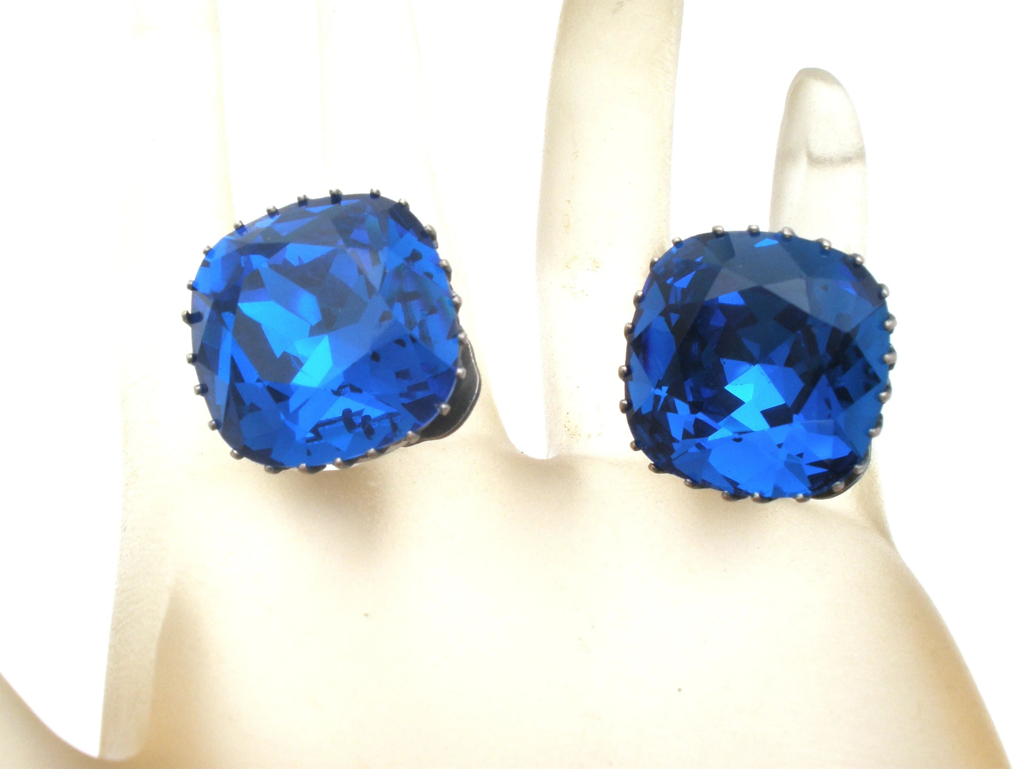 Sapphire Blue Crystal Clip Earrings Vintage
