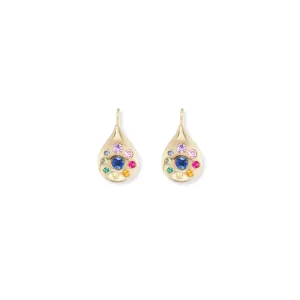 Small Petal Drop Earrings with Rainbow Sapphires & Emeralds