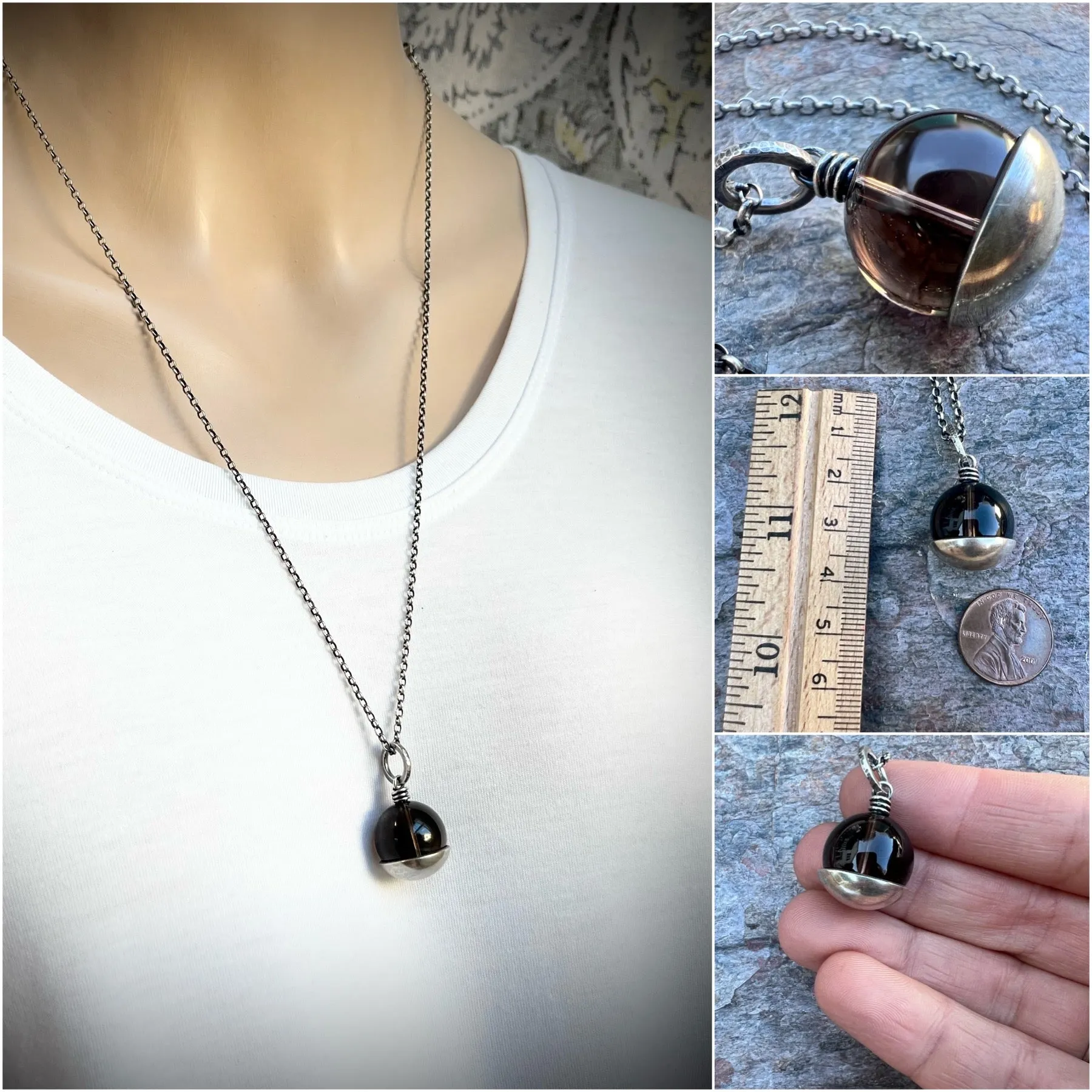 Smoky Quartz Sterling Silver Necklace - Genuine Smoky Quartz Pendant on Sterling Silver Chain