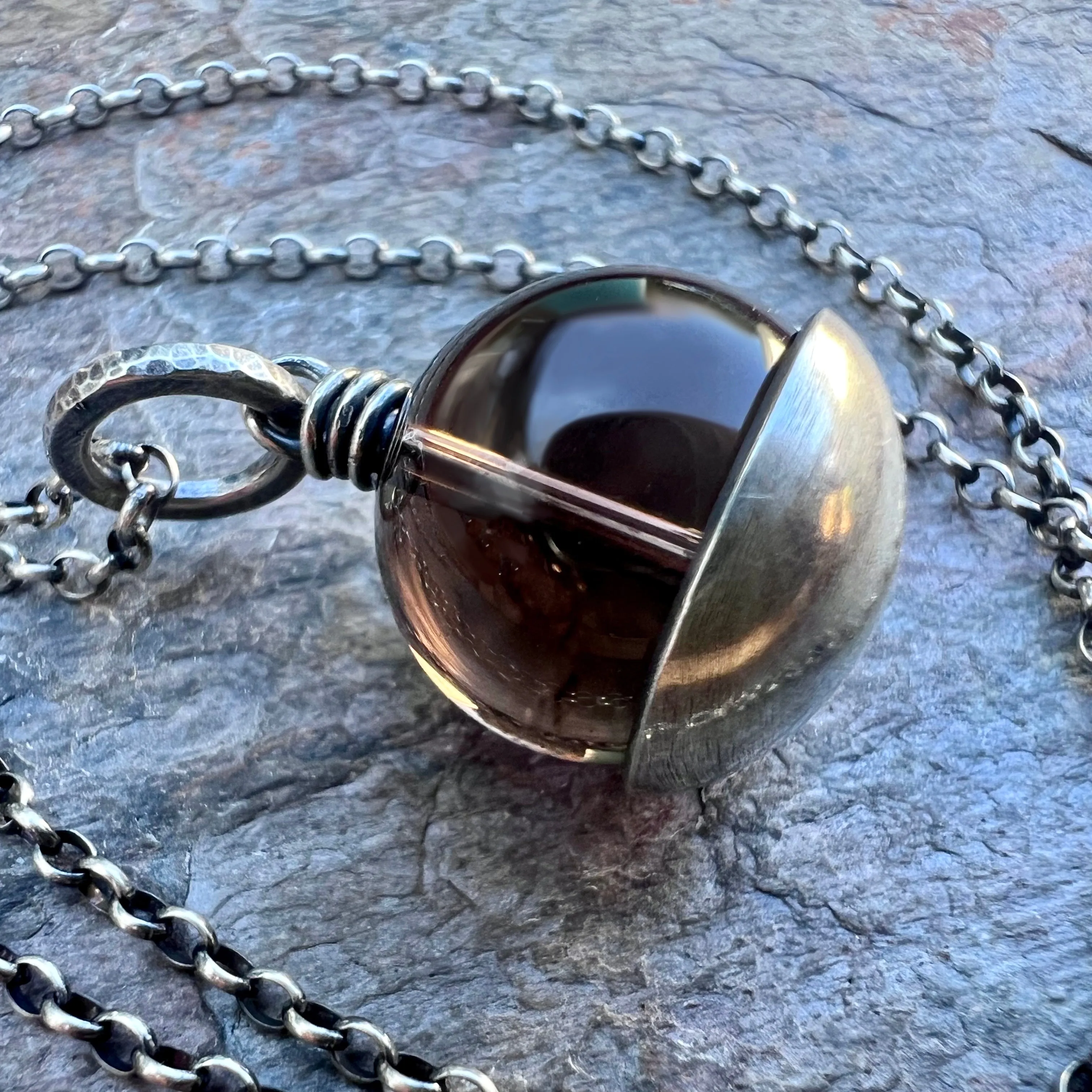 Smoky Quartz Sterling Silver Necklace - Genuine Smoky Quartz Pendant on Sterling Silver Chain