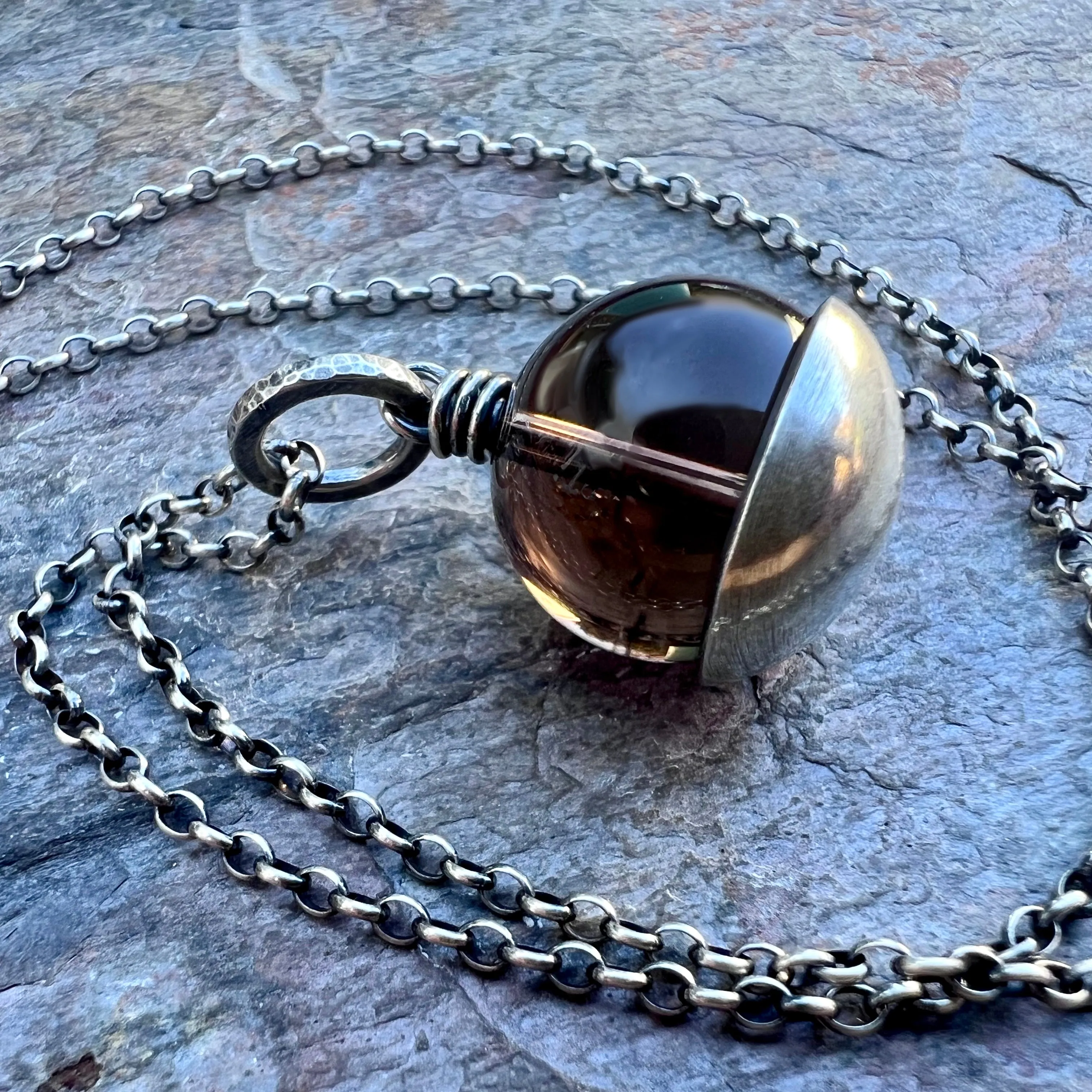 Smoky Quartz Sterling Silver Necklace - Genuine Smoky Quartz Pendant on Sterling Silver Chain