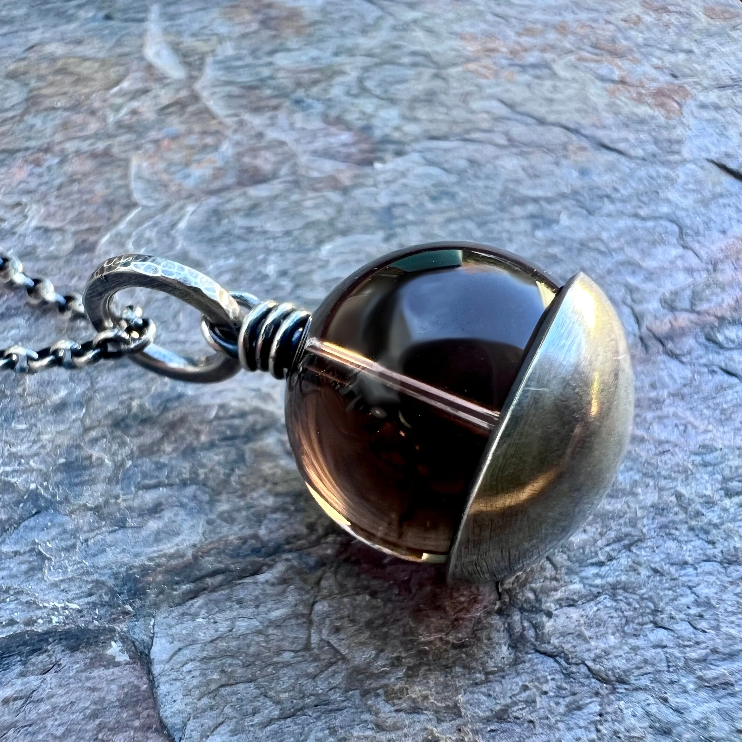 Smoky Quartz Sterling Silver Necklace - Genuine Smoky Quartz Pendant on Sterling Silver Chain