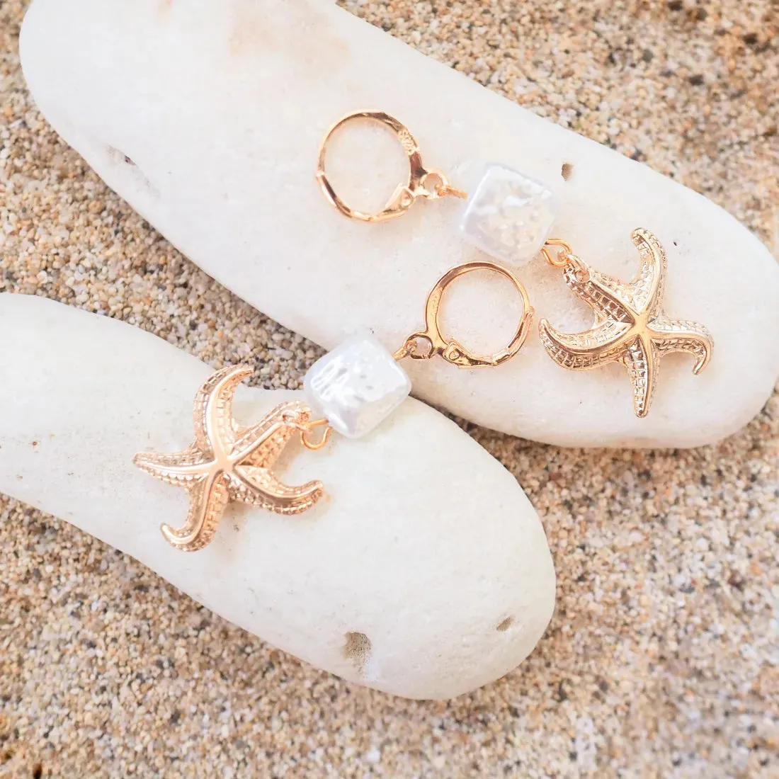 Starry Pearl Huggie Earrings