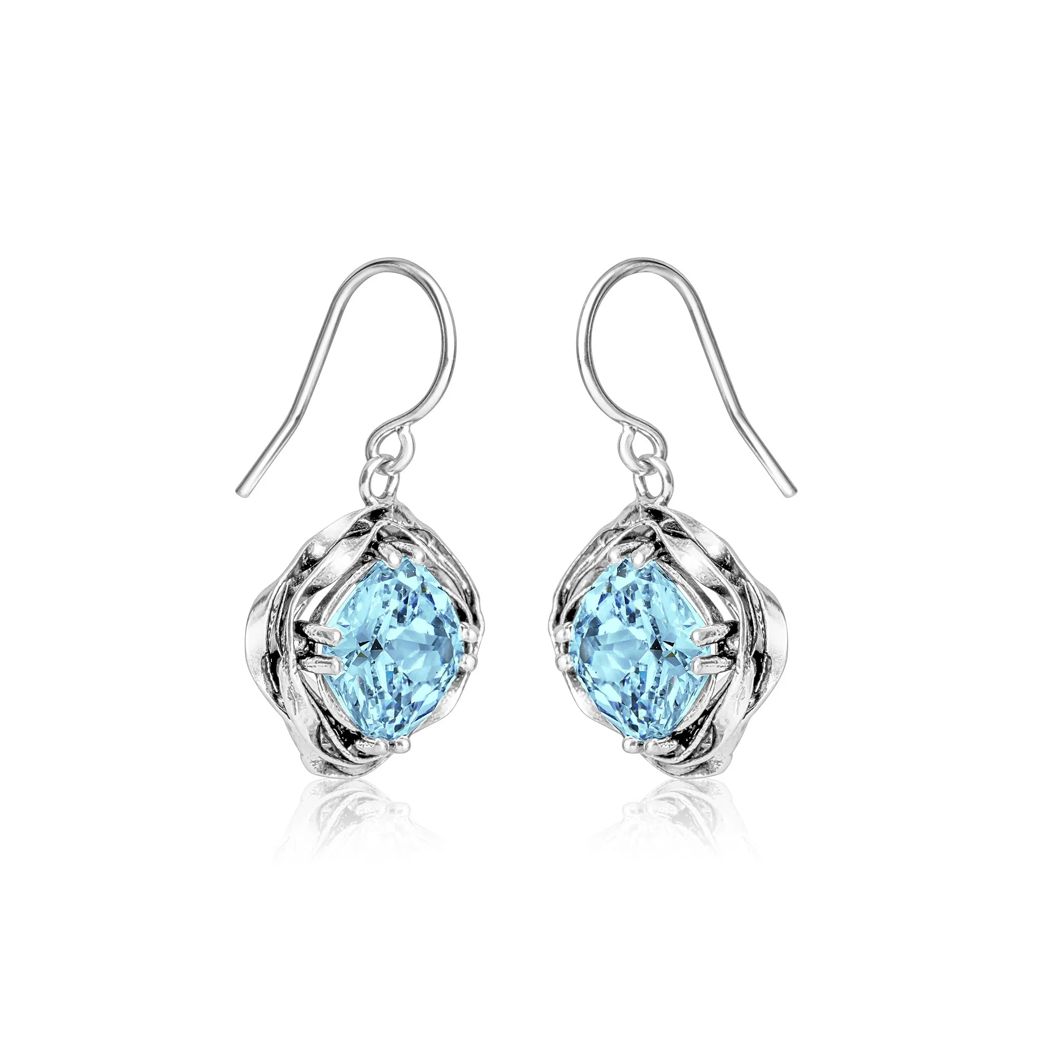 Statement Sterling Silver Aquamarine CZ Wrap Earrings