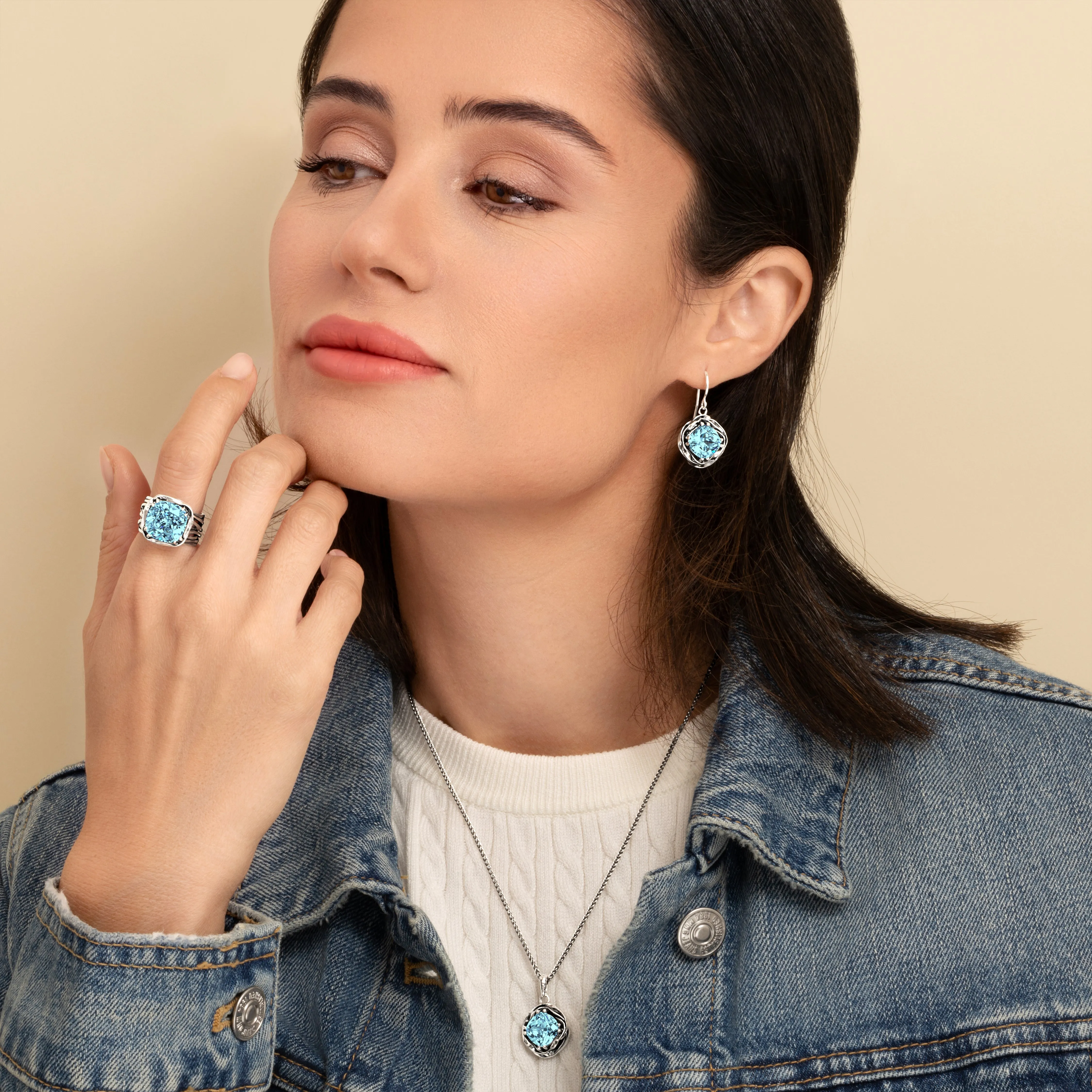 Statement Sterling Silver Aquamarine CZ Wrap Earrings