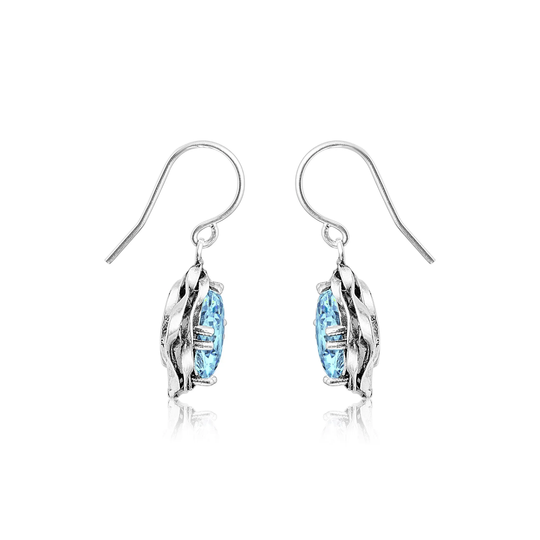 Statement Sterling Silver Aquamarine CZ Wrap Earrings