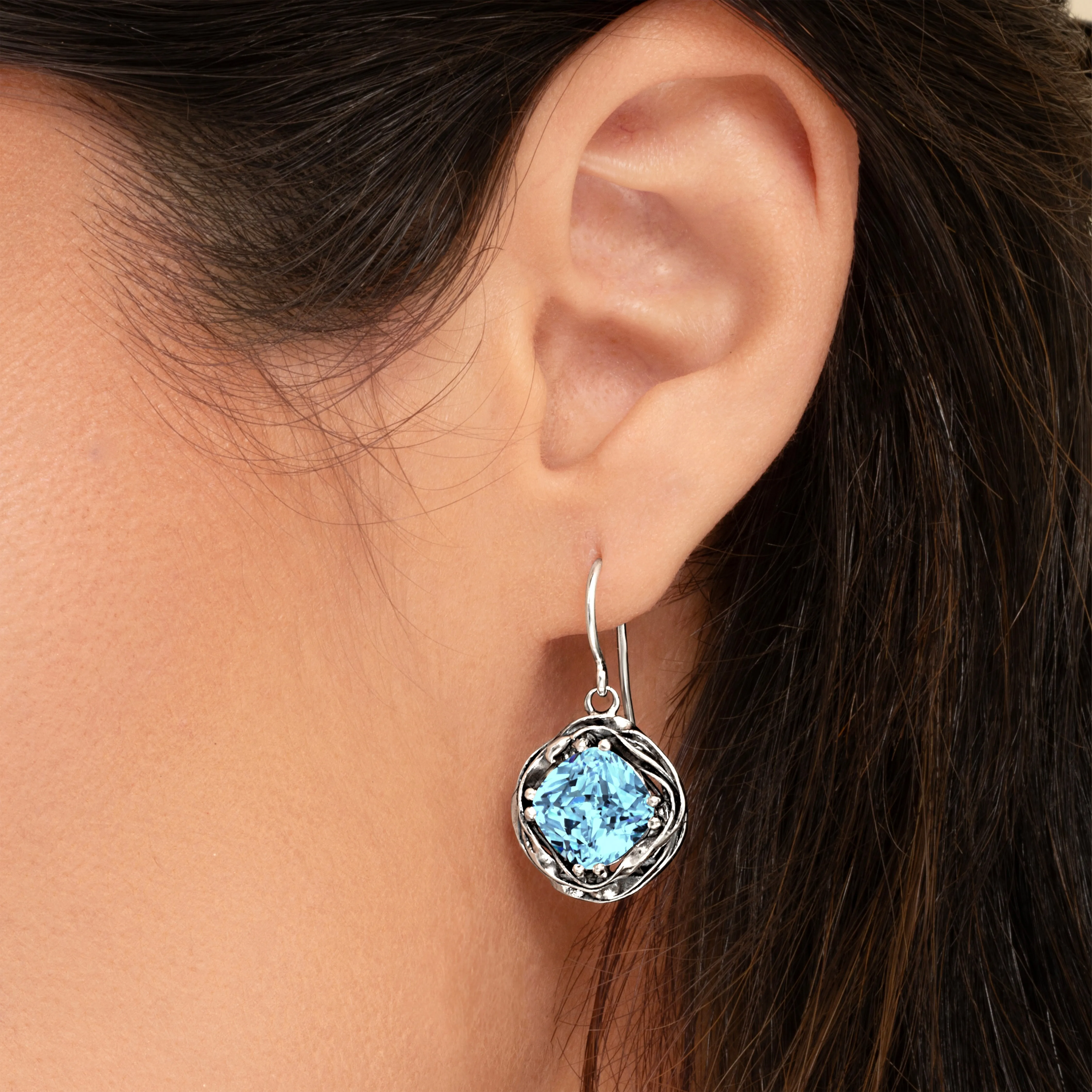 Statement Sterling Silver Aquamarine CZ Wrap Earrings