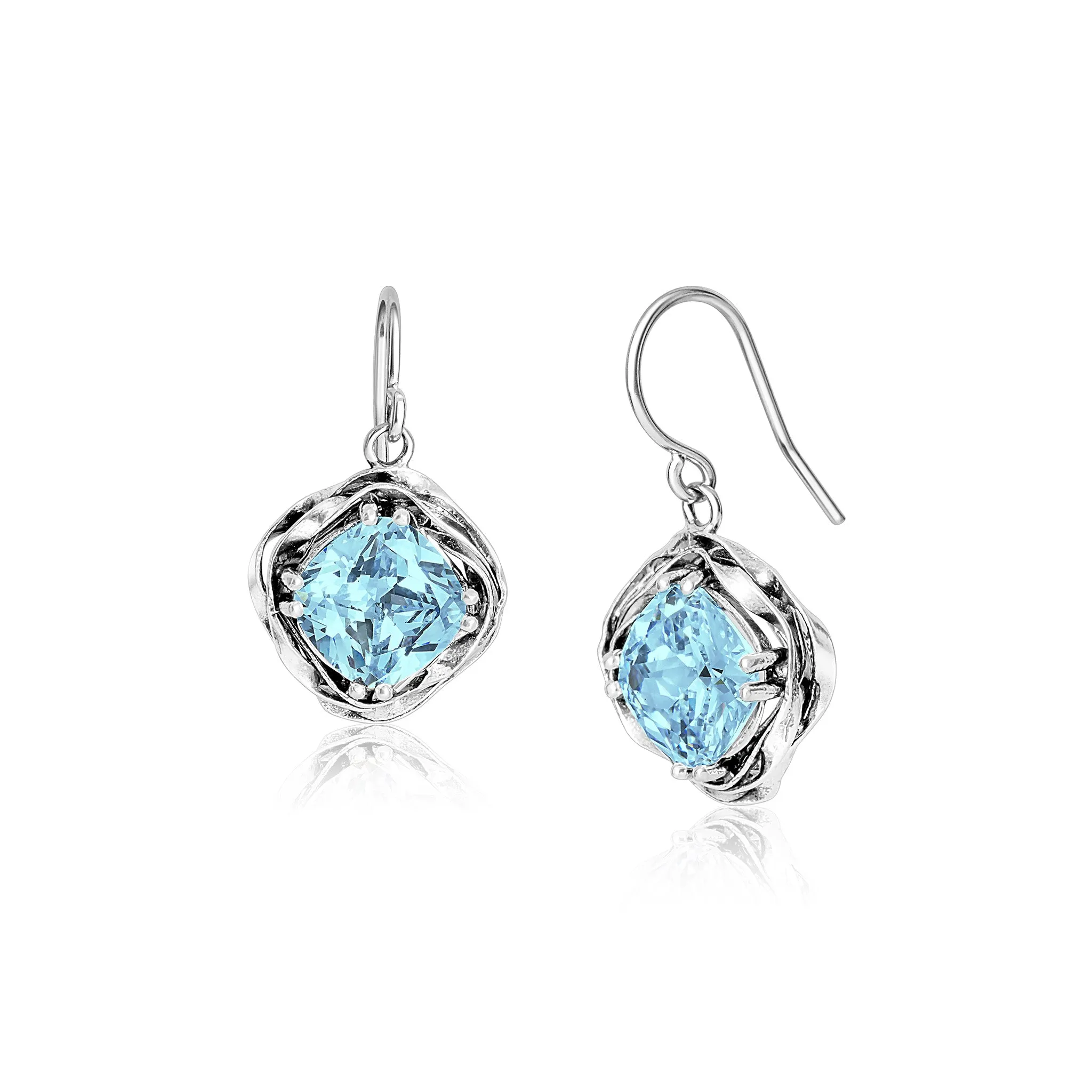 Statement Sterling Silver Aquamarine CZ Wrap Earrings