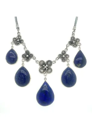 Sterling Silver & Lapis Lazuli 5-Teardrop Necklace