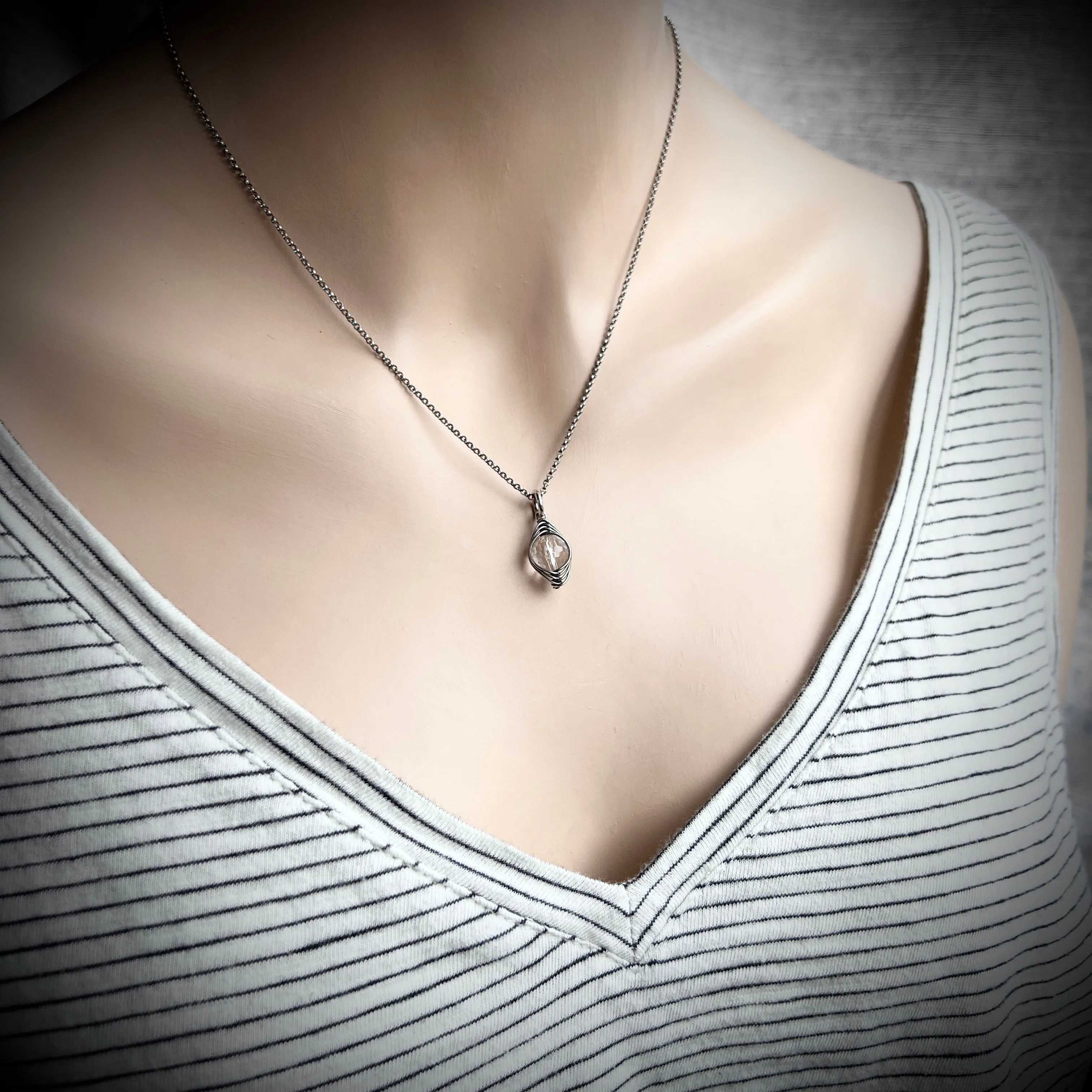Sterling Silver Crystal Quartz Necklace | Natural Quartz Silver or Gold Pendant Dainty Necklace