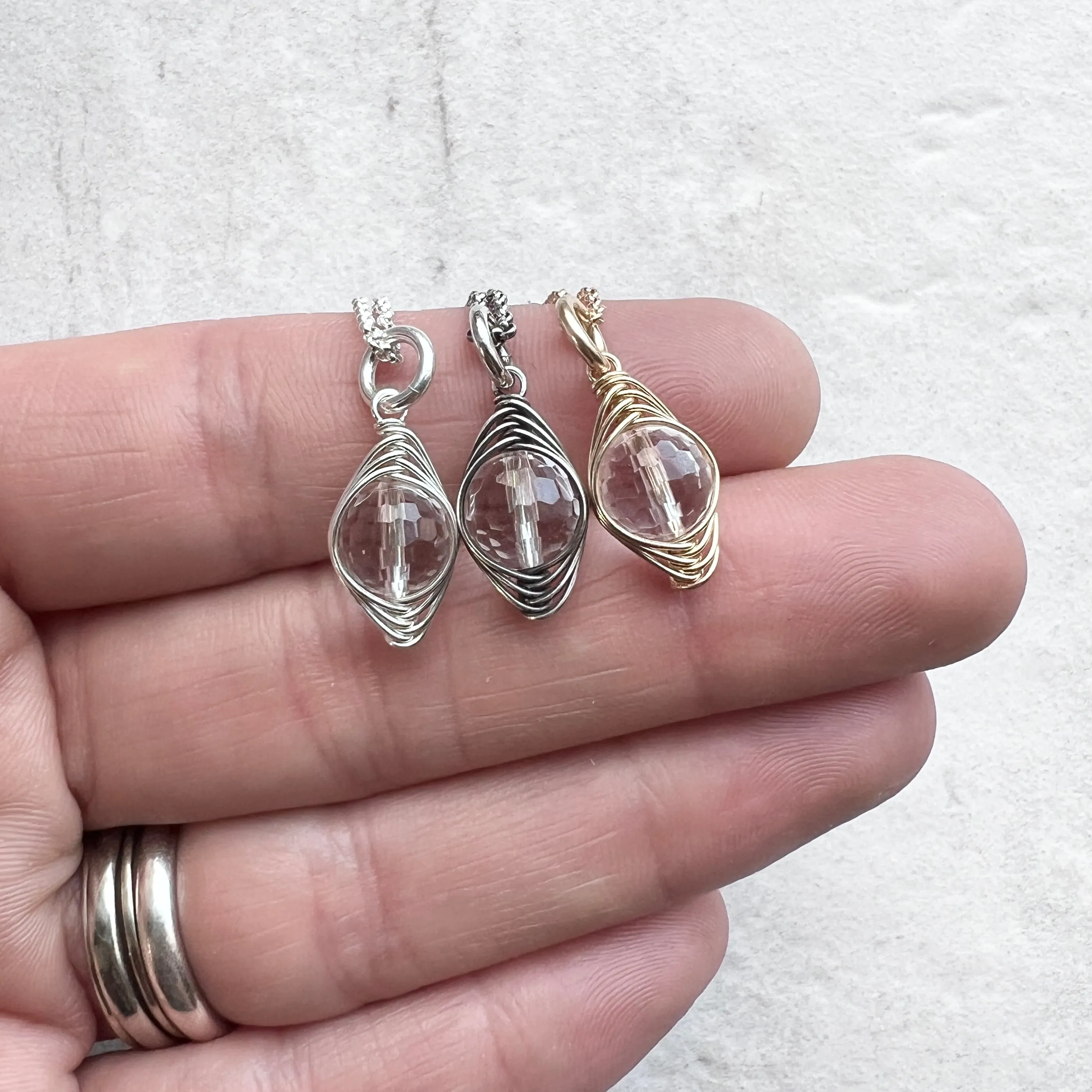 Sterling Silver Crystal Quartz Necklace | Natural Quartz Silver or Gold Pendant Dainty Necklace