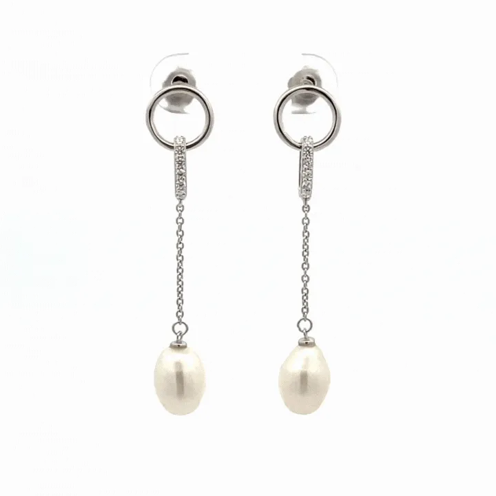 Sterling Silver Freshwater Pearl and Cubic Zirconia Drop Earrings