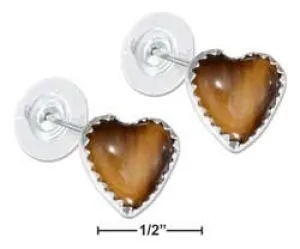 Sterling Silver Tiger Eye Heart Earrings