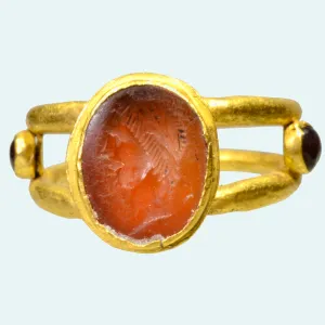 Superb Roman Gold Ring with Carnelian Stone Signet Intaglio