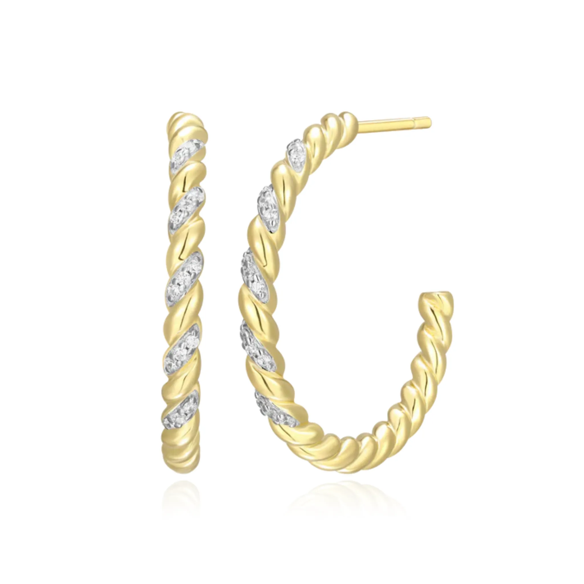 Twist J-Hoop Stud Earrings in 14k Yellow Gold Plated Sterling Silver