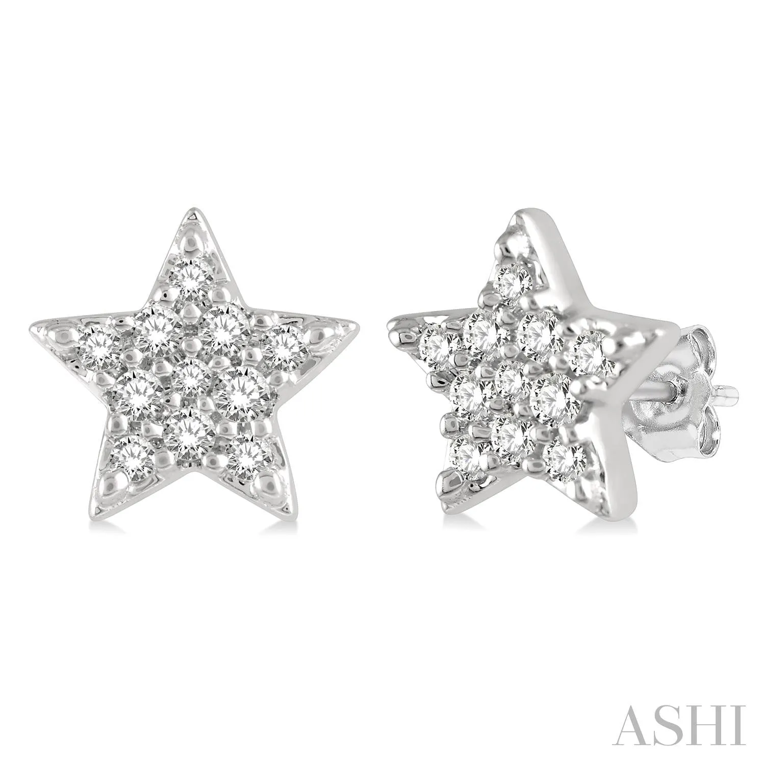 White Gold Diamond Star Petite Fashion Earrings